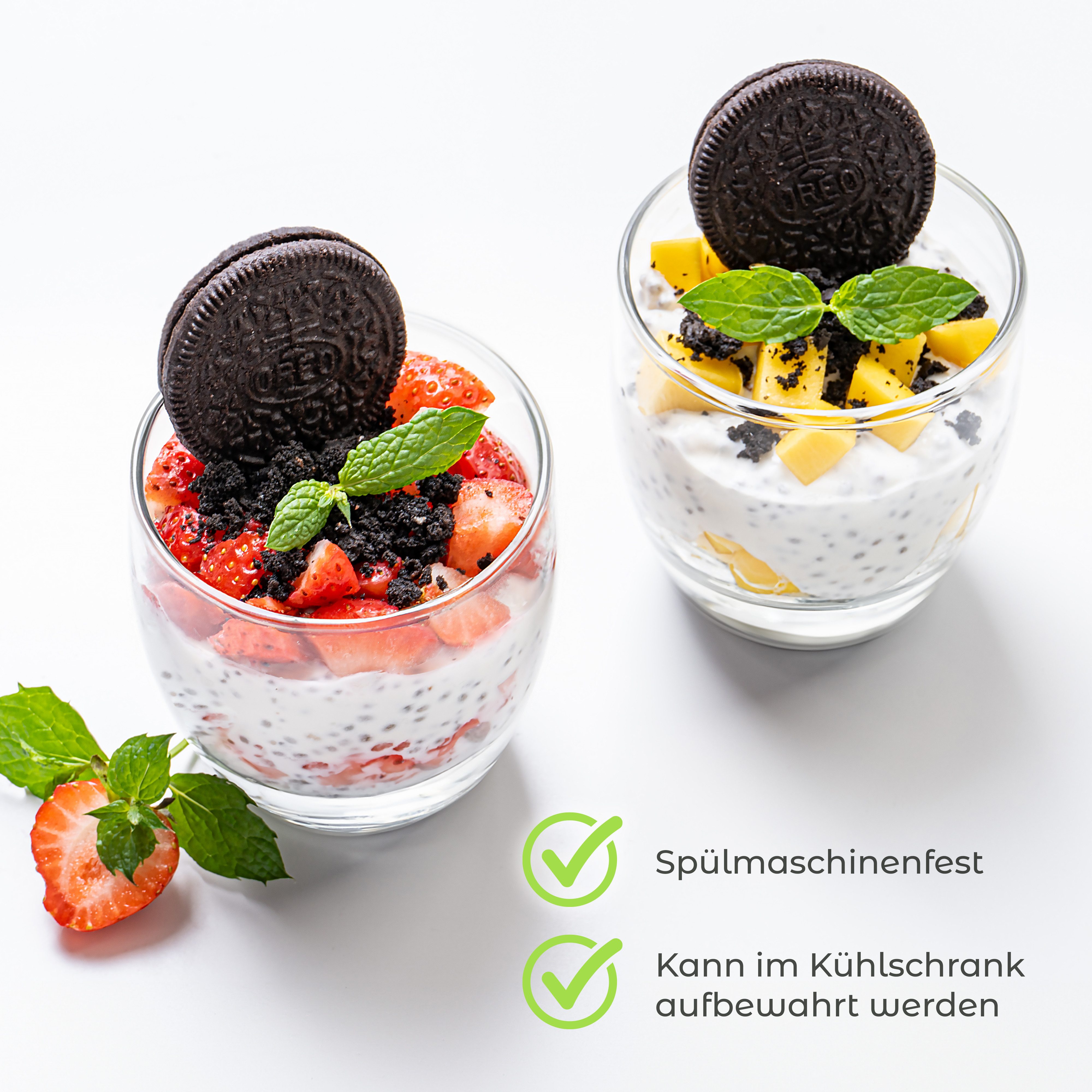 KONZEPT Dessertschale Dessertgläser Set aus Glas, große Gläser für Nachtisch, (6-tlg), glas, 225 ml