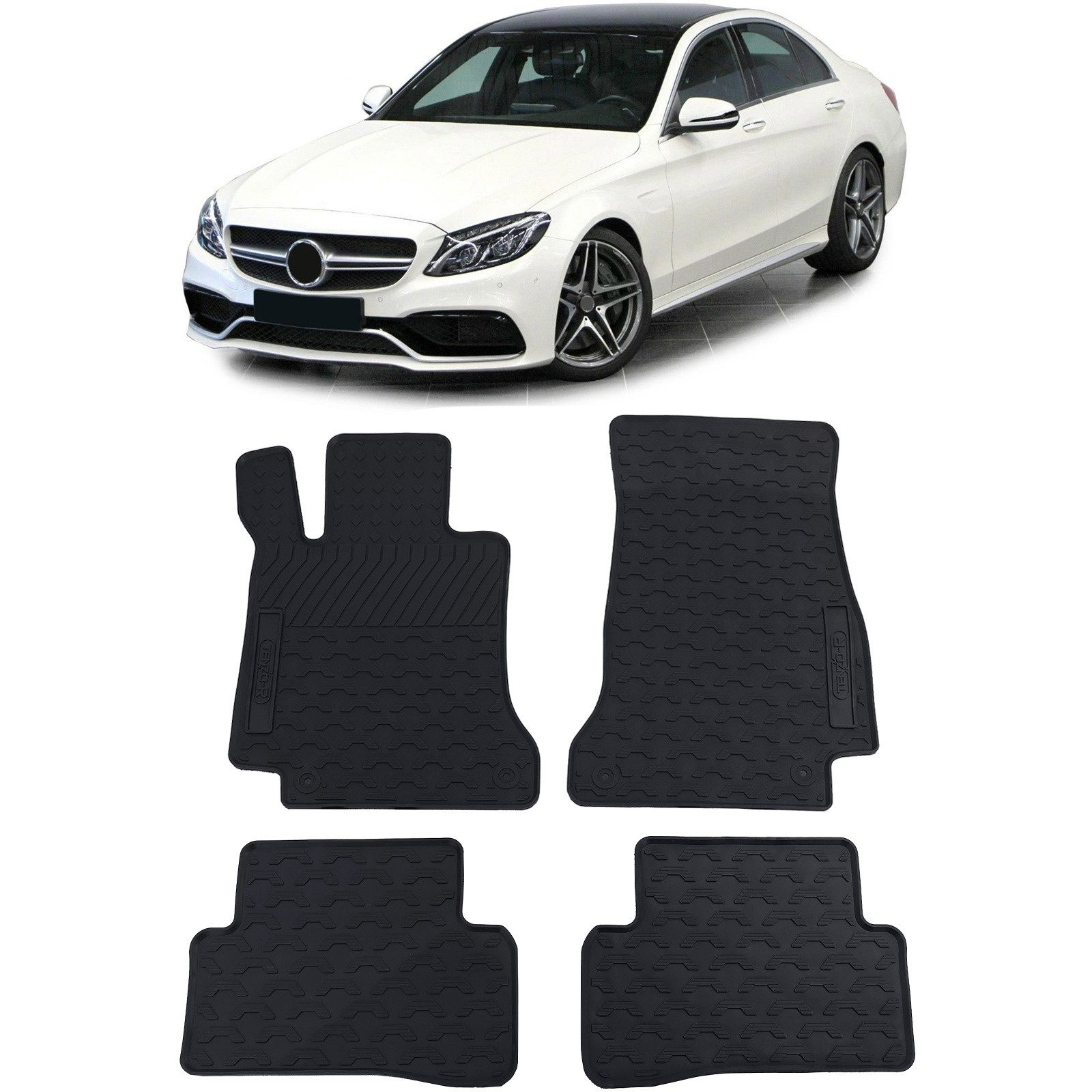 Tenzo-R Passform-Fußmatten Auto Gummi Fußmatten Schwarz Premium Set für Mercedes C-Klasse W205 S2