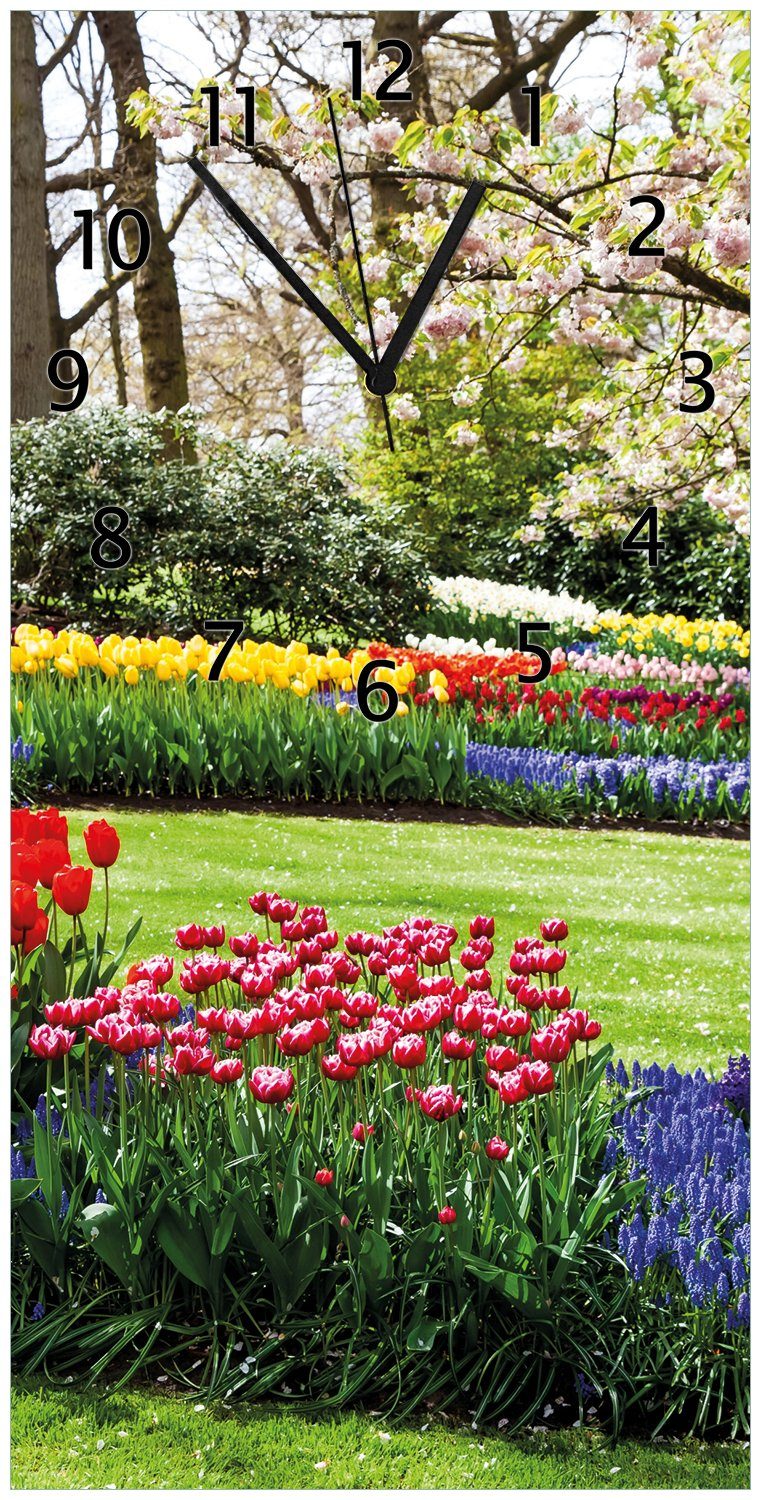 Acryl) im und Blumen blühen Frühling im Bunte Park aus Wanduhr Kirsch-Baum (Uhr Wallario