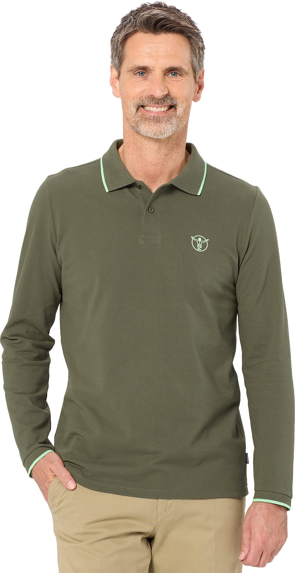 Chiemsee Langarm-Poloshirt aus formstabilem Baumwoll-Piqué