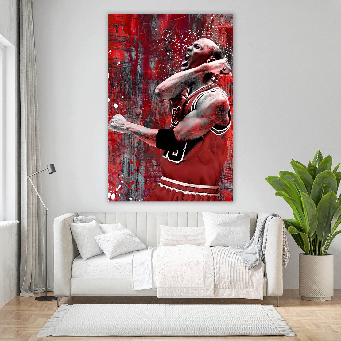 Artedinoi Leinwandbild Jordan Pop Art Kunst Leinwandbild Wandbild Basketball Spieler Red Styl
