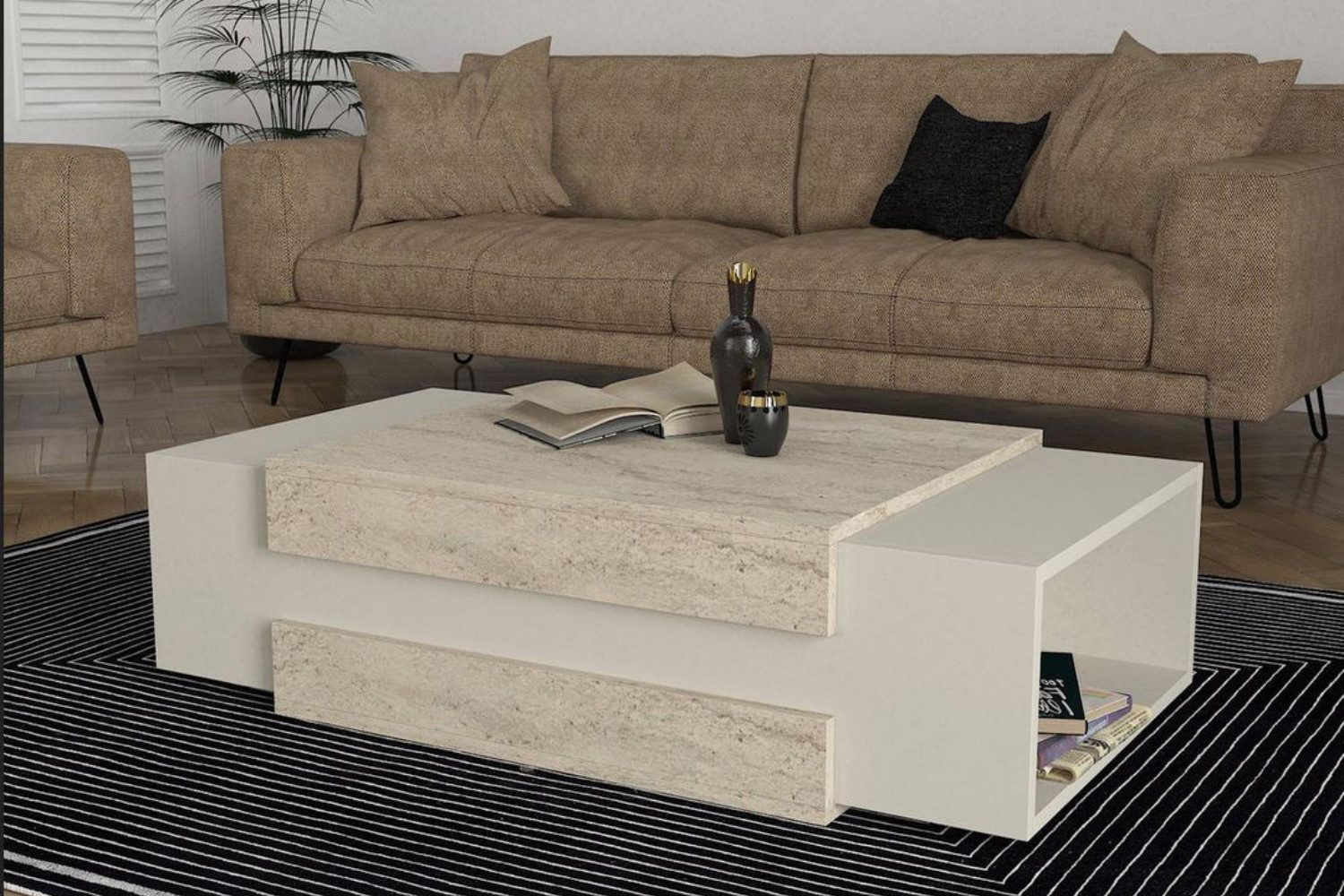 ibonto Couchtisch Stilvolles Wohnaccessoire in Granitoptik mit Stauraum – m günstig online kaufen