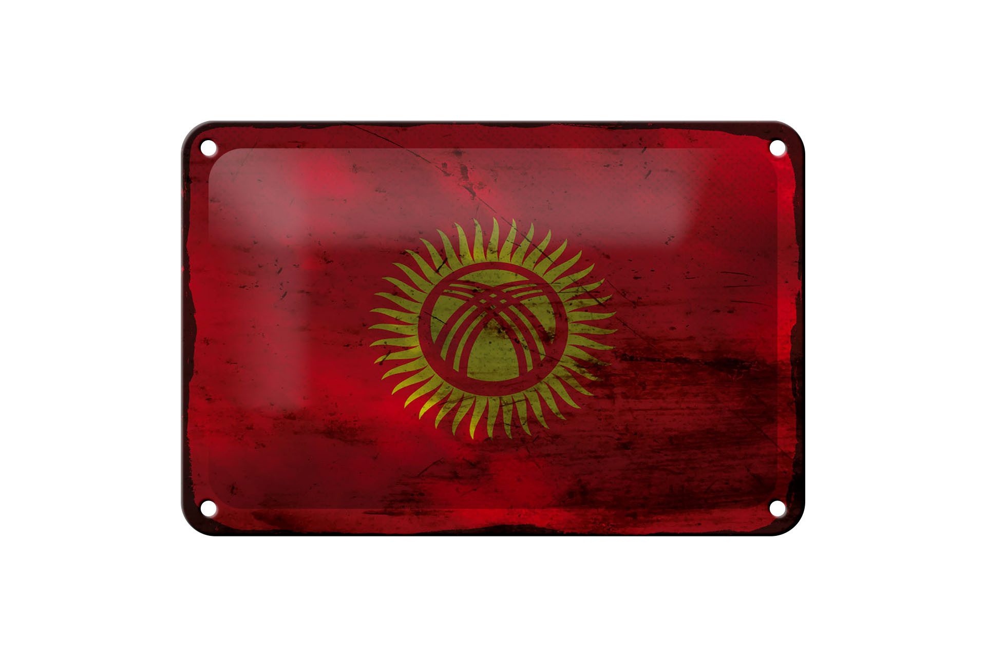 Femer GmbH Metallschild Flagge Kirgisistan 18x12cm Kyrgyzstan Rost, (1 St), gewölbte Oberfläche, abgerundete Ecken, umgeschlagene Kanten