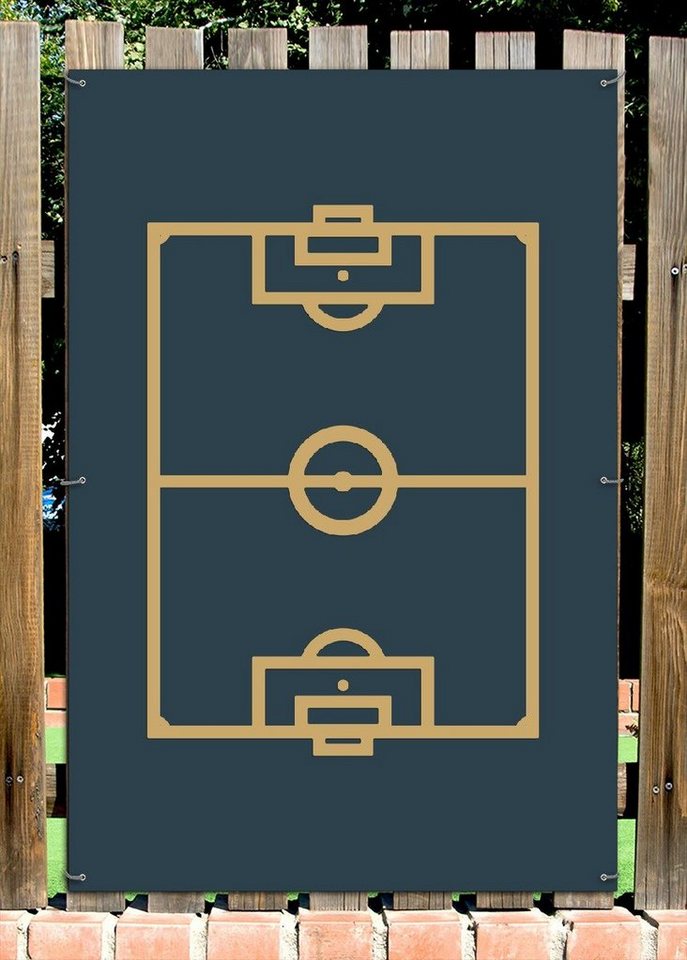 Thumbnail - Wallario Sichtschutzzaunmatten Fußball - Fußballfeld gezeichnet in türkis und gelb