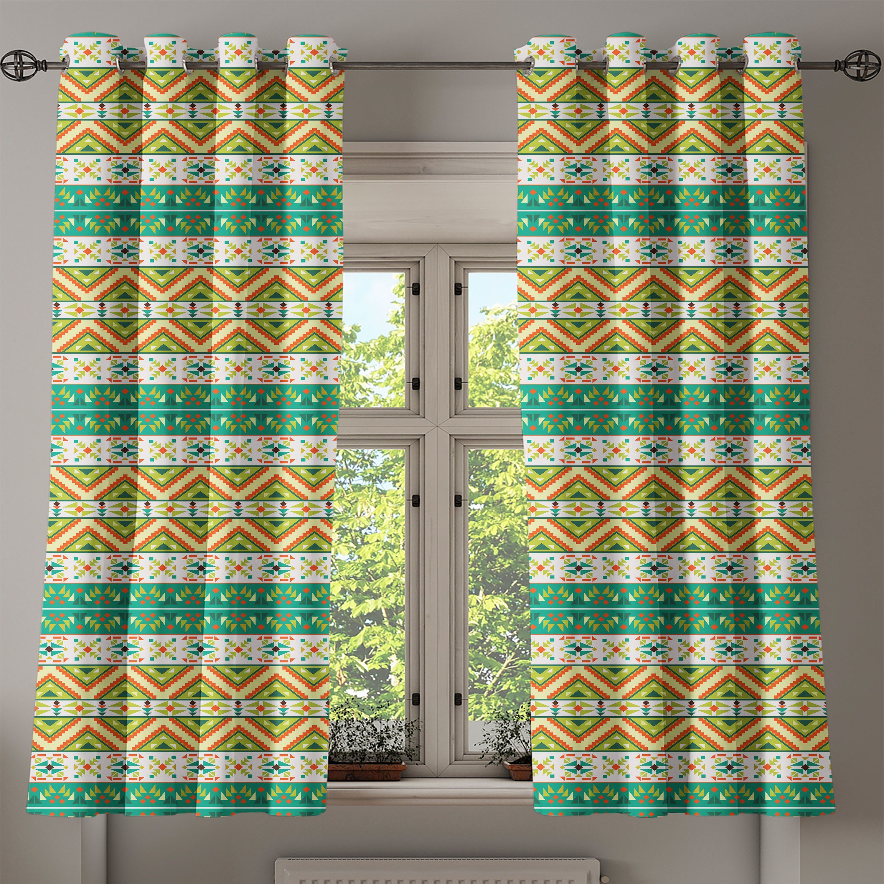 2-Panel-Fenstervorhänge für Wohnzimmer, Abakuhaus, Dekorative Bunt Schlafzimmer Kunst Gardine