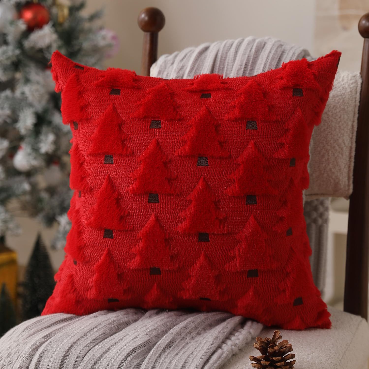 Coonoor Kissenbezug Weihnachtskissenbezüge, Weihnachtsdekorationen aus weichem Plüsch, (2 Stück), Weihnachtsbaum, Urlaub Dekoration