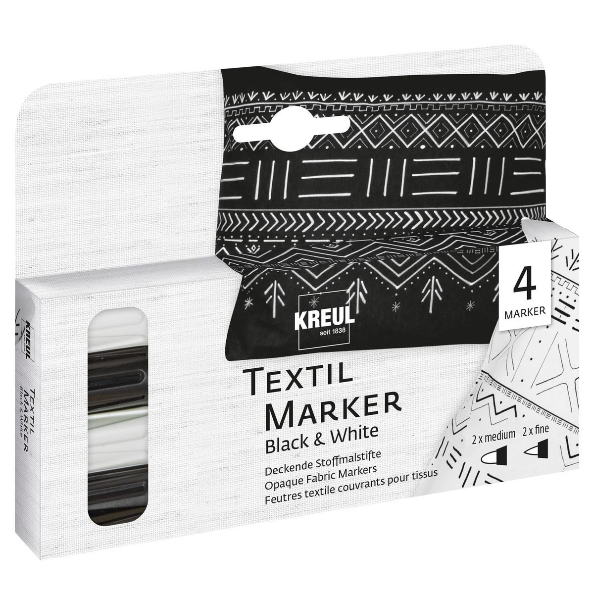 Textilmarker KREUL Textilmarker Black & White schwarz/weiß 4 Stück Kartonetui