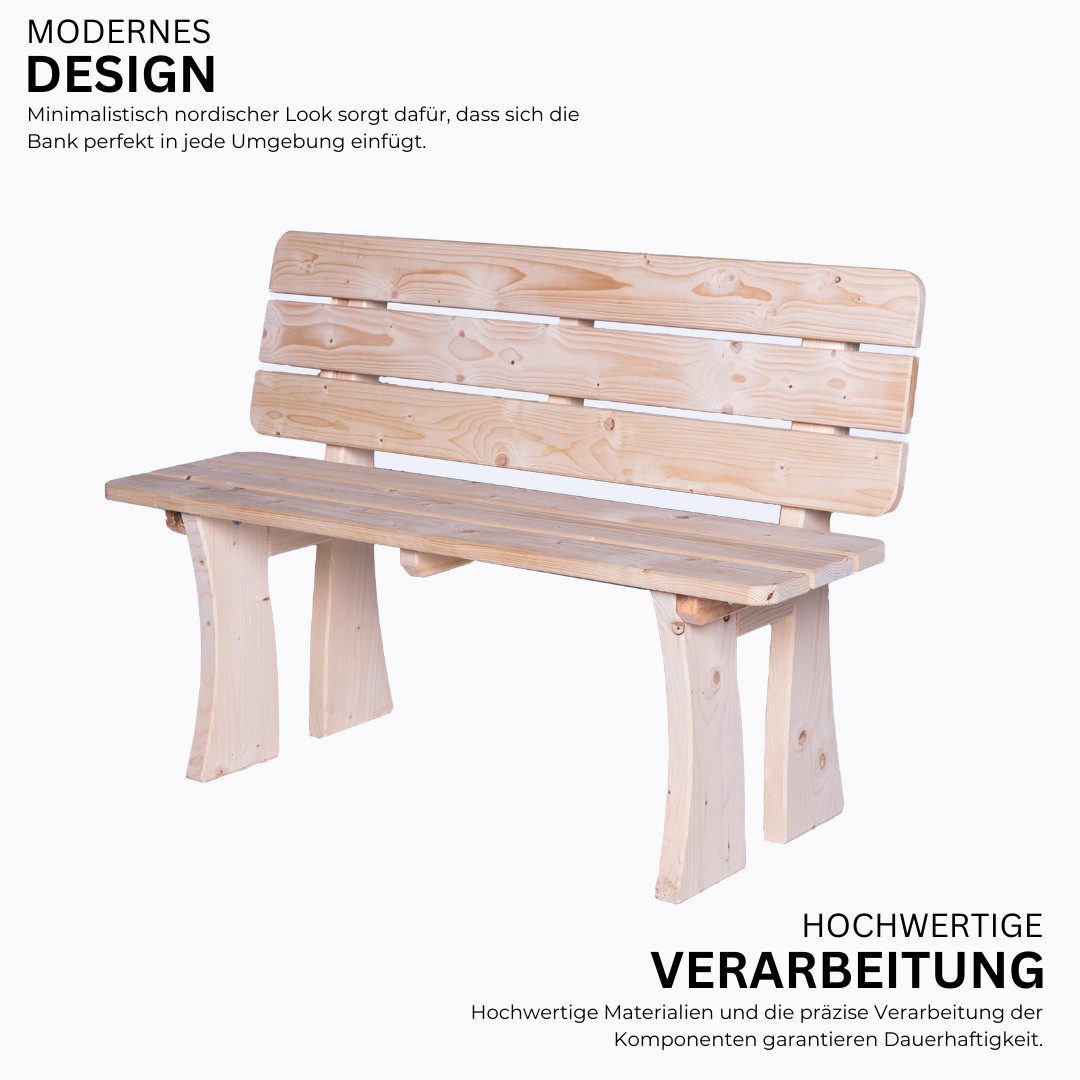 Mega-Holz Gartenbank Sitzbank "Ungarn" Kiefernholz 118x47x80 cm - 2-Sitzer aus Kiefer Holz, Naturbelassene, massive Kiefer mit modernen Design