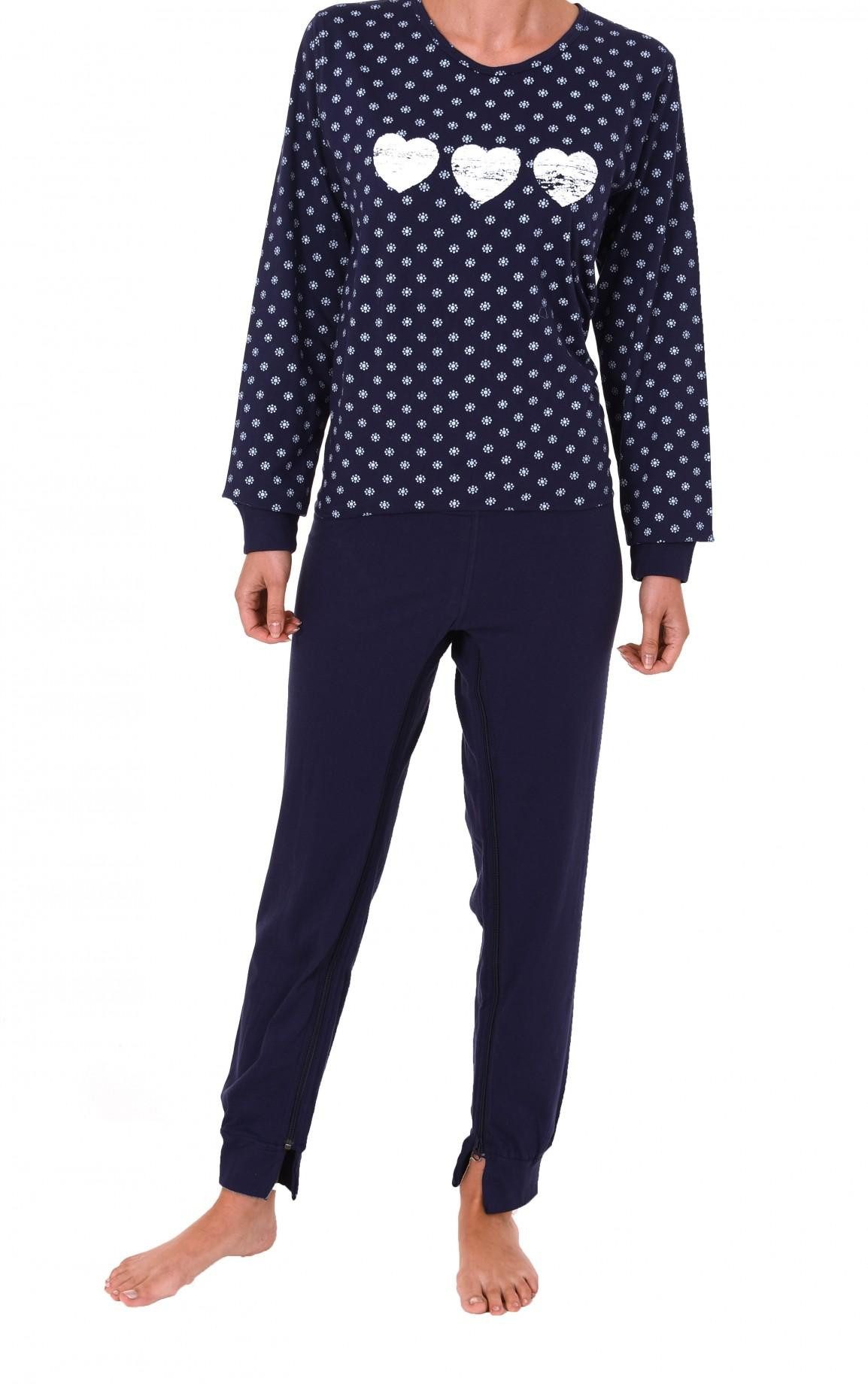 Normann Care Pyjama Damen Pflegeoverall langarm mit Reißverschluss am Rücken und am Bein