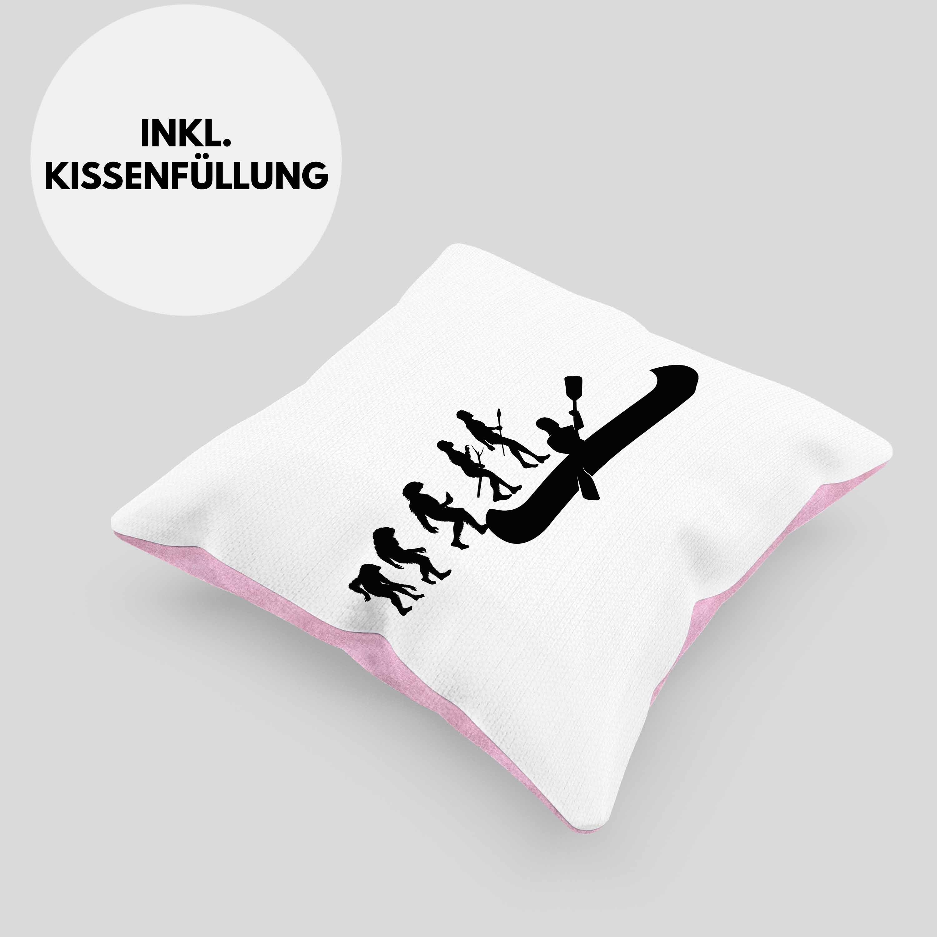 Füllung - Geschenk Evolution Trendation 40x40 Überraschung Kajak Geschenkidee Dekokissen Geburtstag Trendation mit Rosa Kanu Kanu-Fahrer Dekokissen Kissen