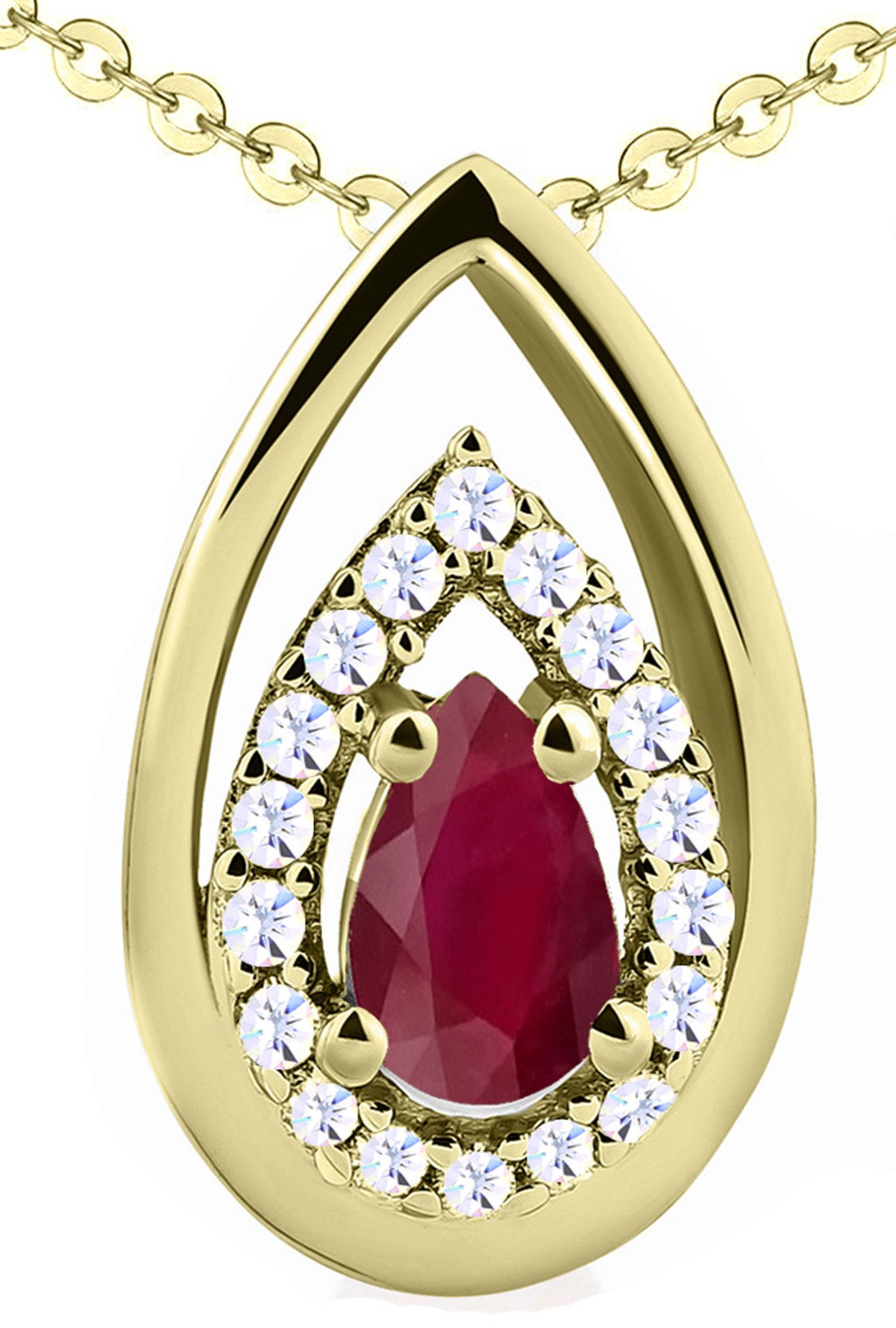 Limana Kette mit Anhänger echter Rubin Edelstein rot 925 Silber Damenkette Goldkette vergoldet (mit Herz Geschenkdose und Tasche Frauenkette Kette Anhänger), Geschenkset Idee Geschenk für Sie Frauen Damen Freundin Mutter Oma