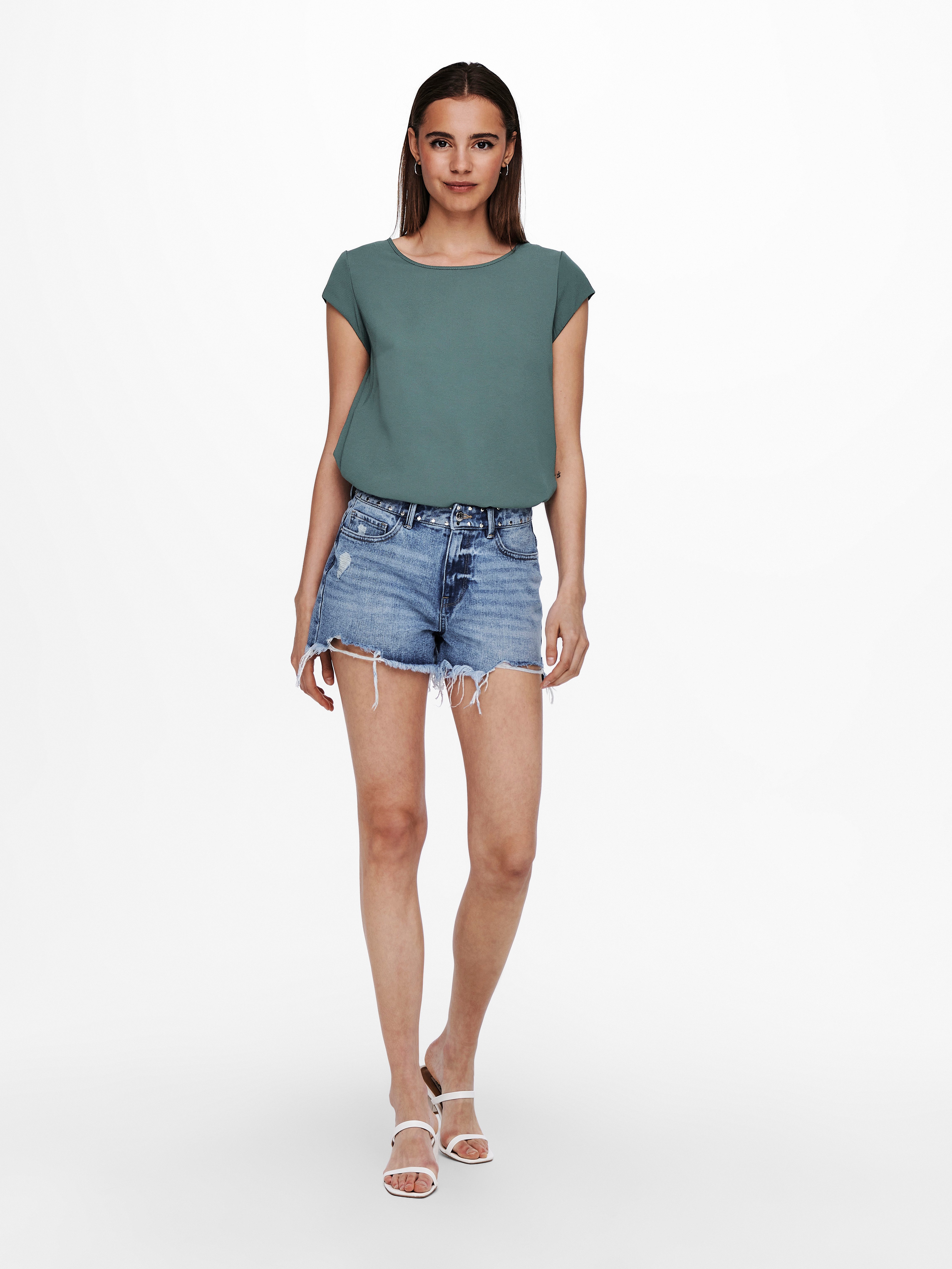 ONLY Kurzarmbluse ONLVIC – feminines Blusenshirt in lockerer Form Materialmix, regular fit