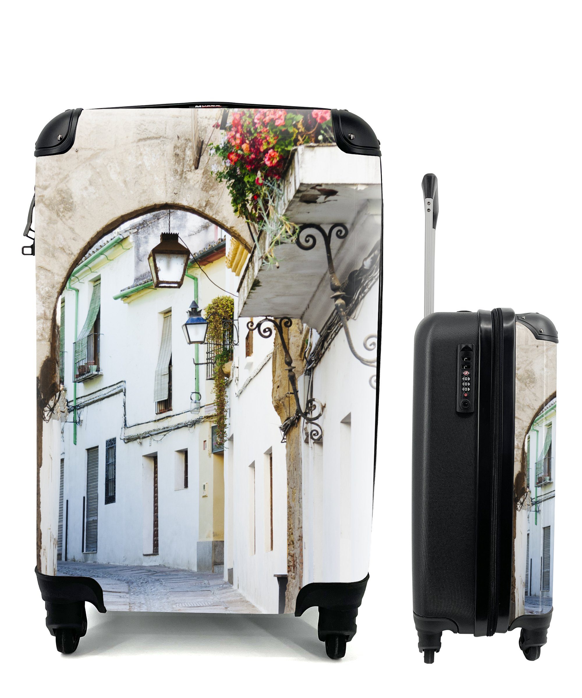4 Ferien, Rollen, Reisekoffer Reisetasche und für gemütliche Handgepäckkoffer MuchoWow Cordoba Handgepäck Trolley, mit Straßen von rollen, Spanien, in Ruhige