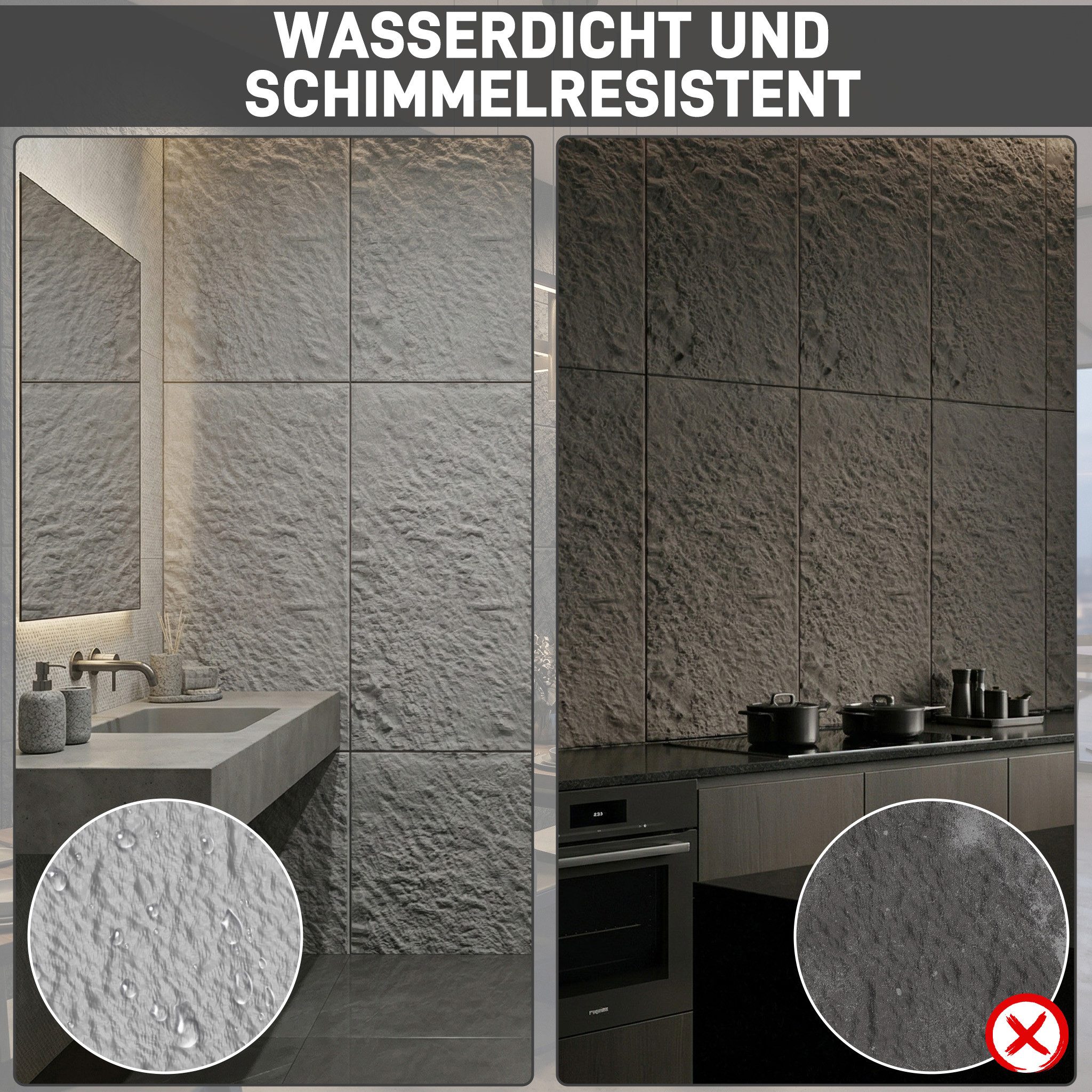 FIVMEN 3D Wandpaneel 120x60 cm Steinoptik Polystyrol 3cm dick Leichte Deckenpaneele, (2-tlg) für Wohnzimmer Küche Bad Schlafzimmer, 2 Stück/3 Stück