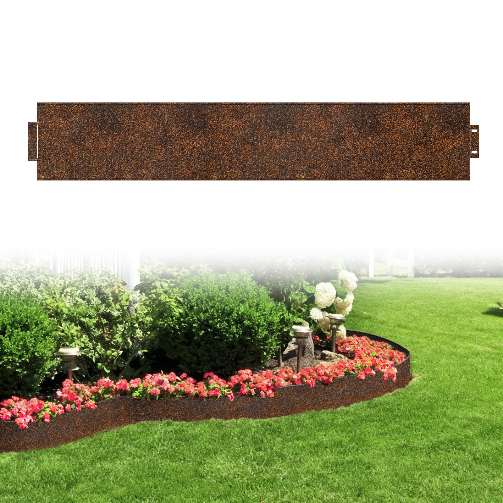 FIVMEN Rasenkante Metall Beetumrandung Verzinkt Beetbegrenzung Rasenbleche, 5Pcs, 100x15cm /100x18cm per Stück, Flexible Mähkante Palisade Schwarz/Silber/Rost