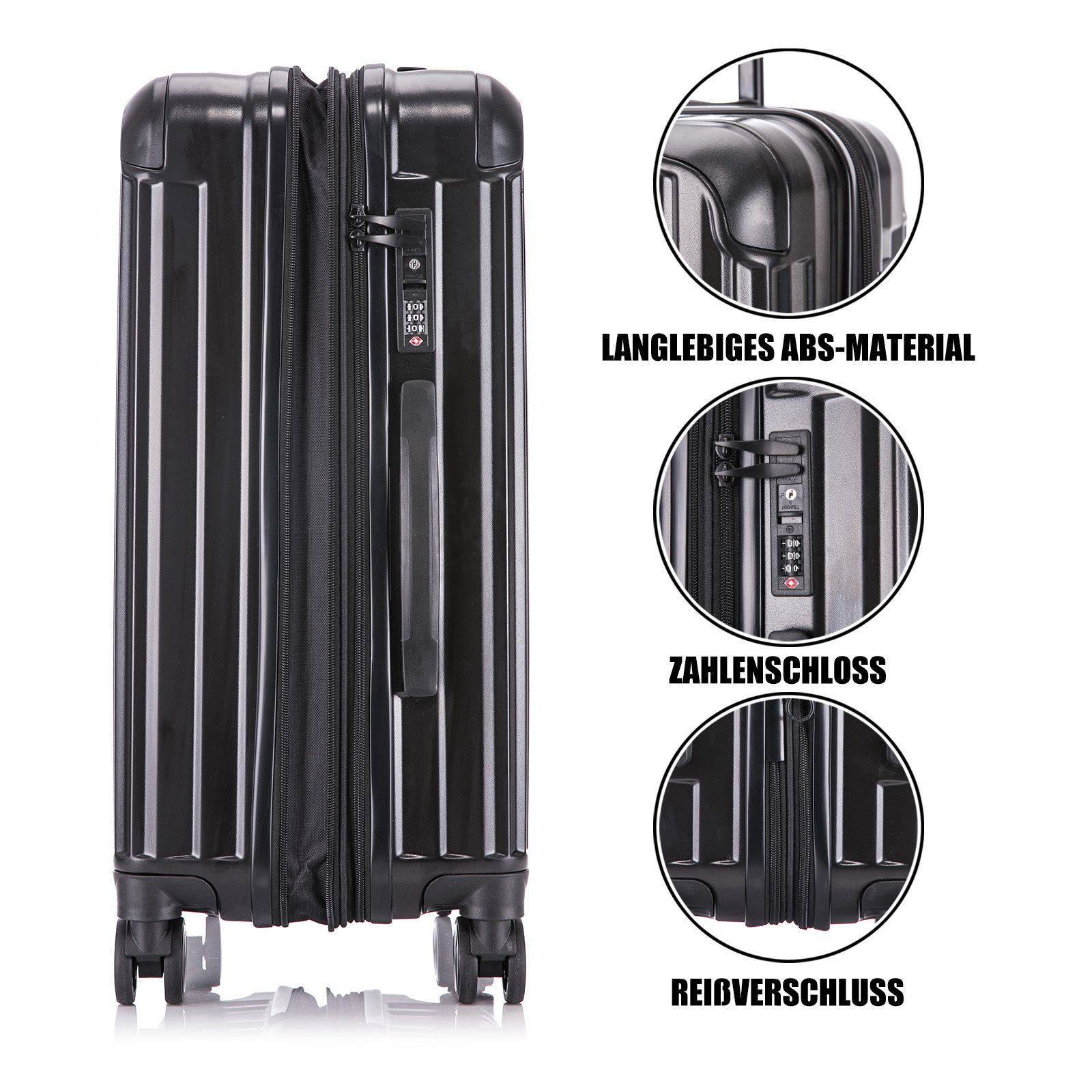 interGo Hartschalen-Trolley Reisekoffer mit 4 Rollen Harteschalenkoffer TSA-Zahlenschloß Koffer, 4 Rollen, Hartschalenkoffer