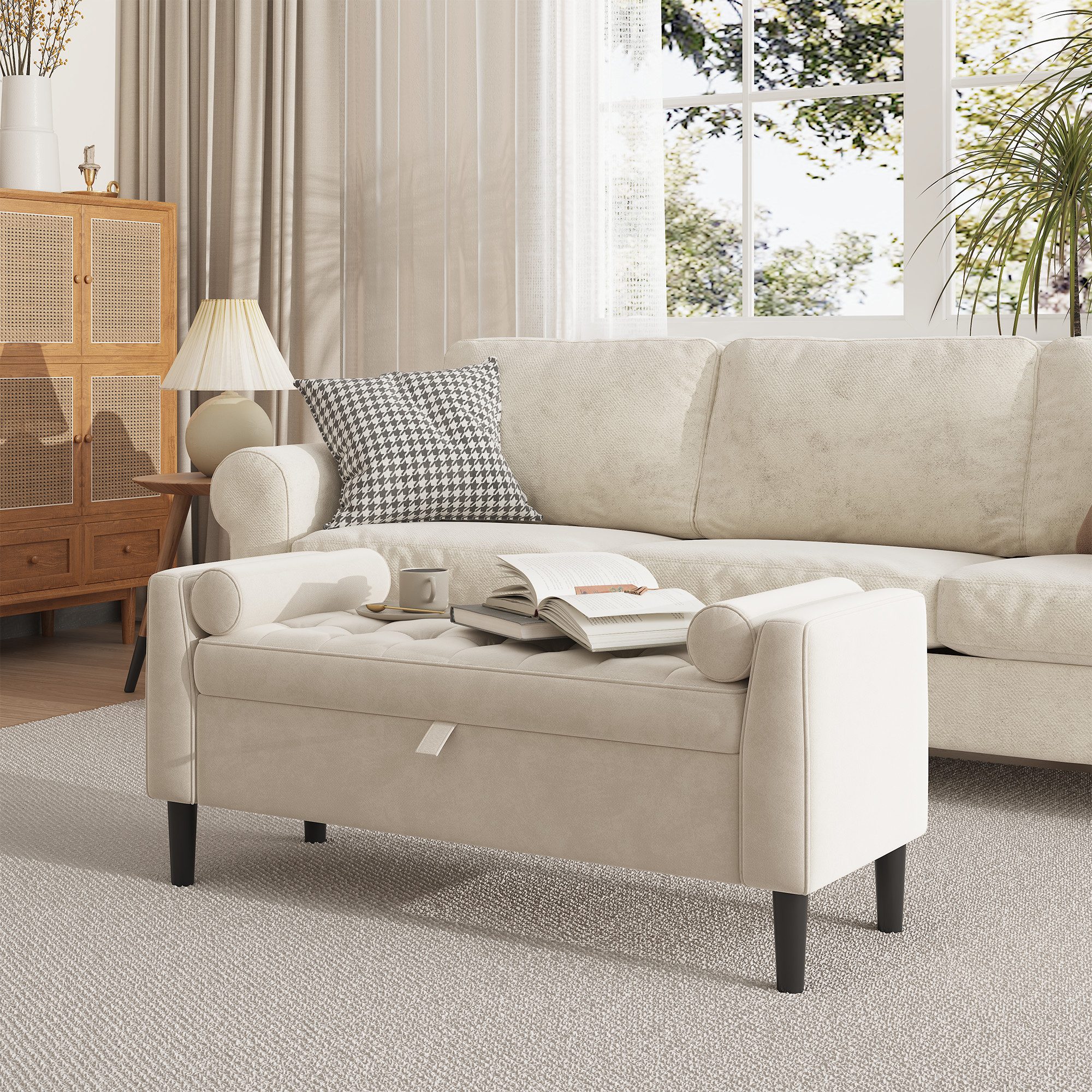 GarveeMore Polsterbank Polsterbank mit Stauraum Flurbank Sitzbank,Samt 118x43x64cm – Bild 2 von 5