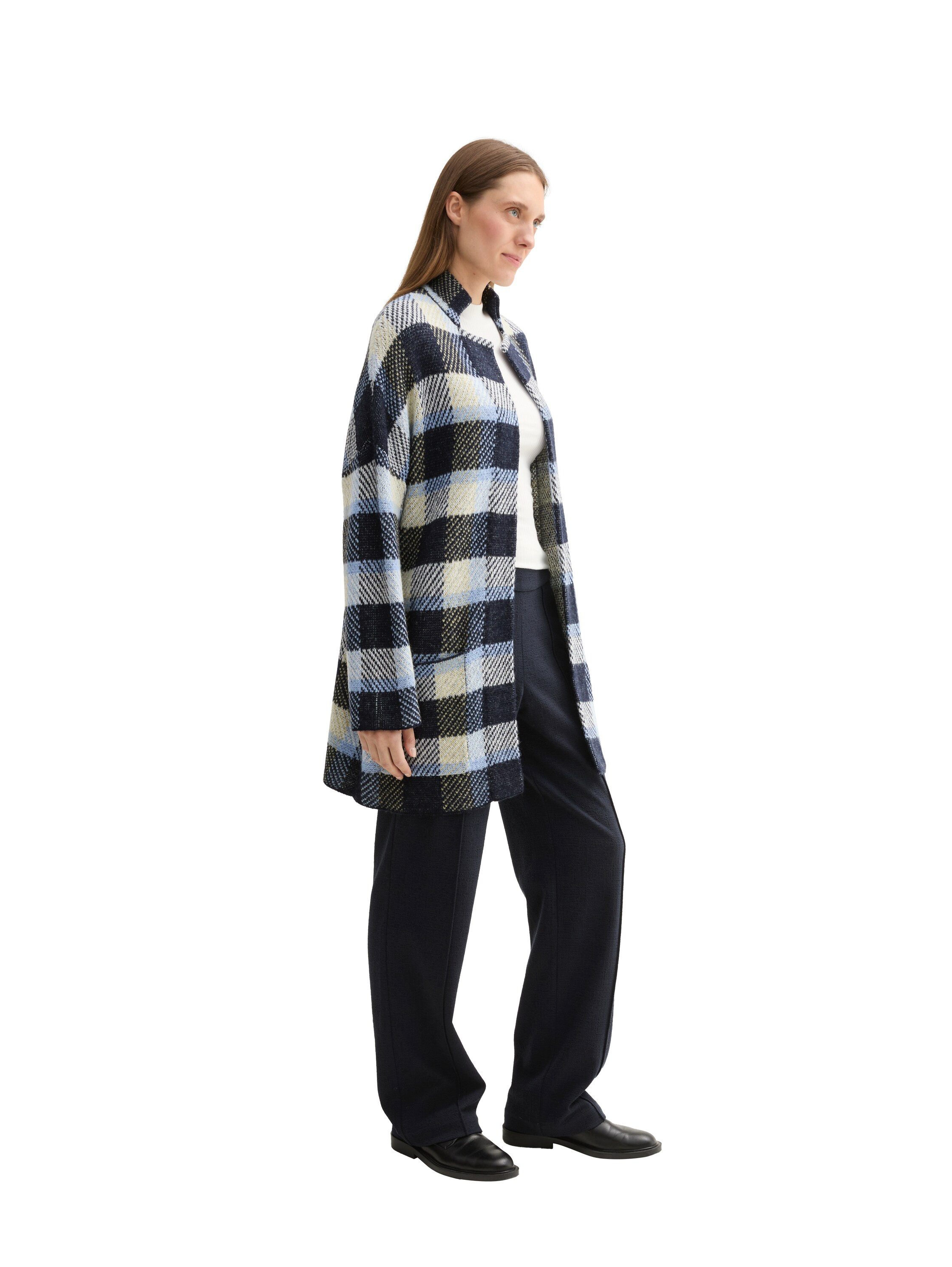 TOM TAILOR Jacquardstrickjacke im Karo-Design und ohne Verschluss