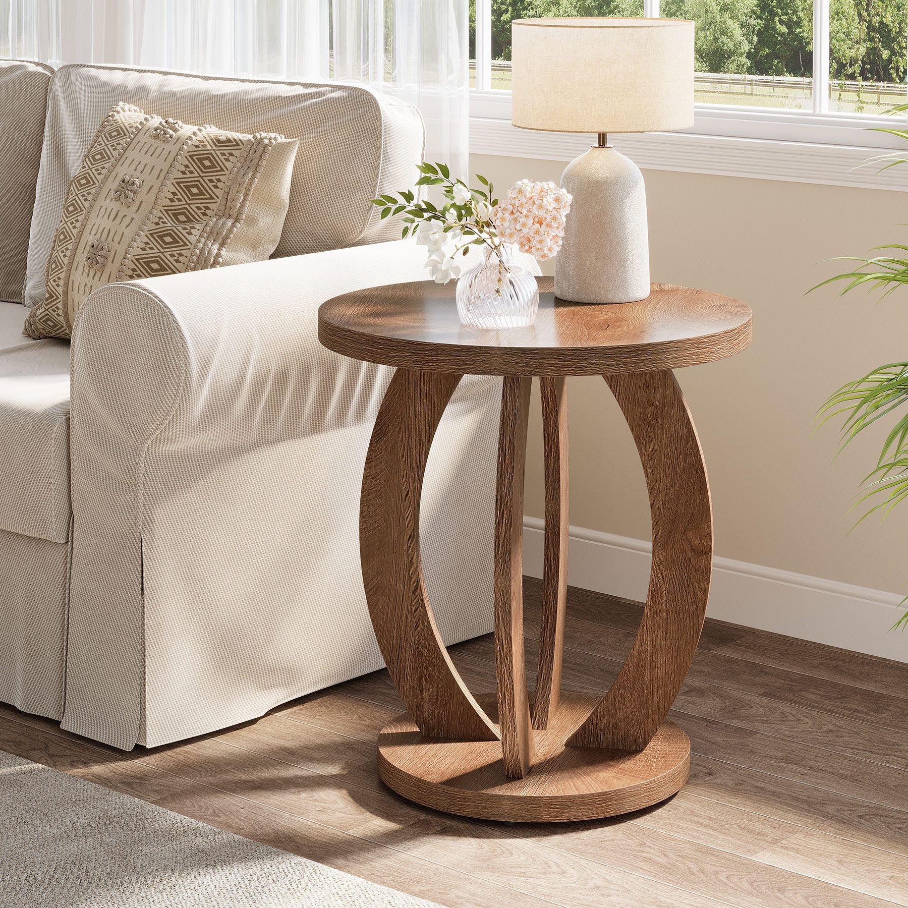 Tribesigns Beistelltisch 50 cm runder Sofatisch mit Stauraum, Nachttisch im Landhausstil – Bild 3 von 5