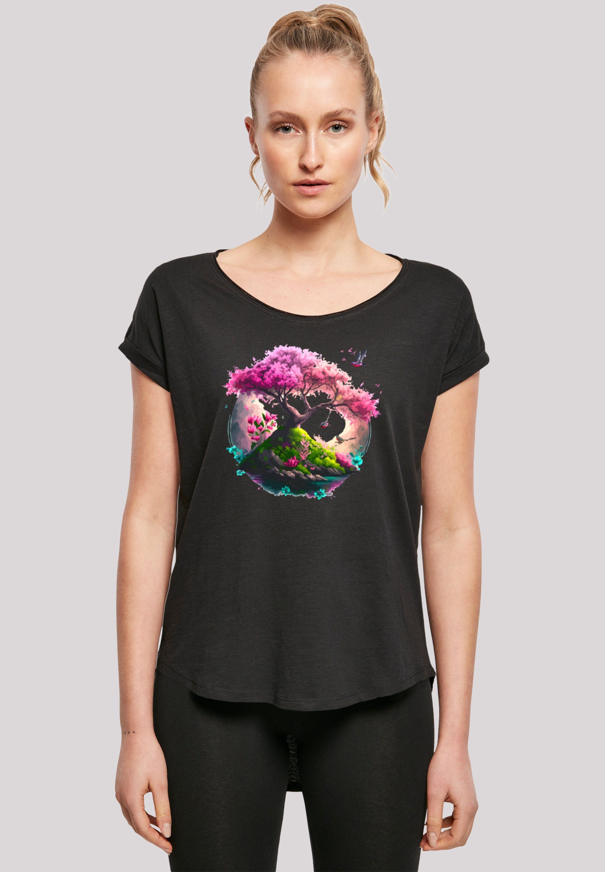 F4NT4STIC T-Shirt Kirschblüten Baum Print schwarz