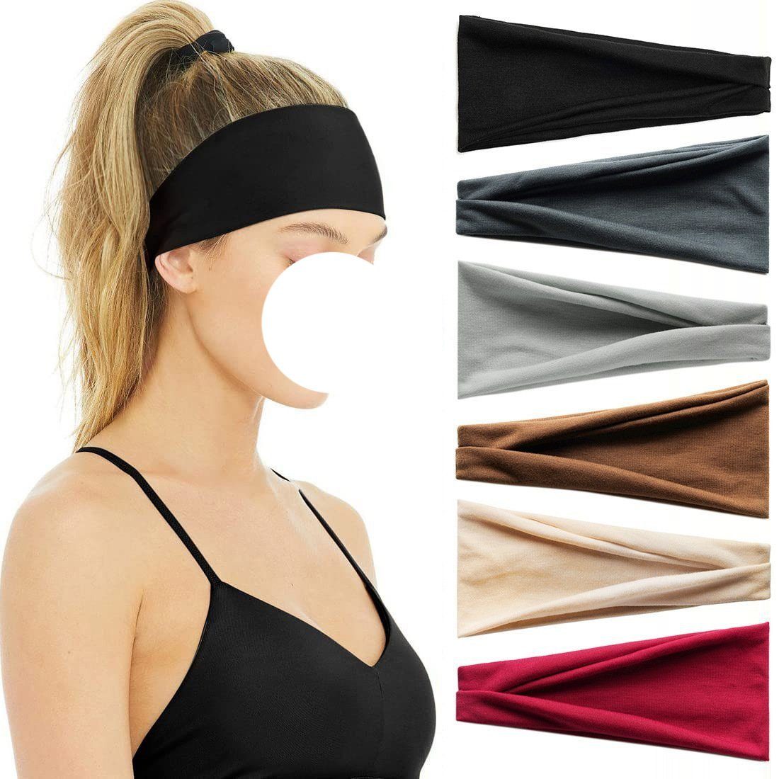 DAYUT Haarband 6 Stück Frauen elastische breite Stirnband Yoga Workout Stirnband | Haargummis