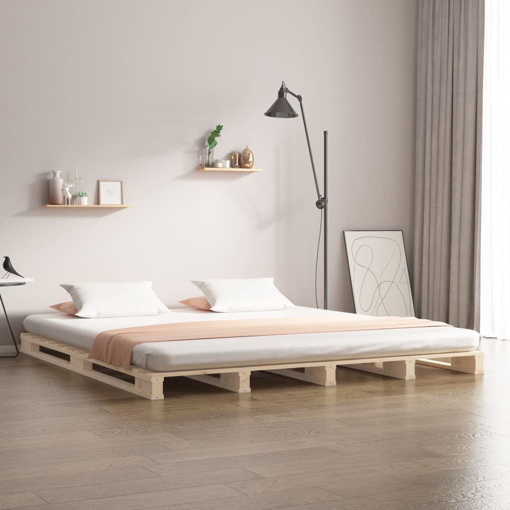 furnicato Bett Paletten-Bettgestell aus massivem Massivholz 200x200 cm naturfarben (1-tlg), Stabiler Bettrahmen mit Latten für Schlafzimmer und Matratzenhalt