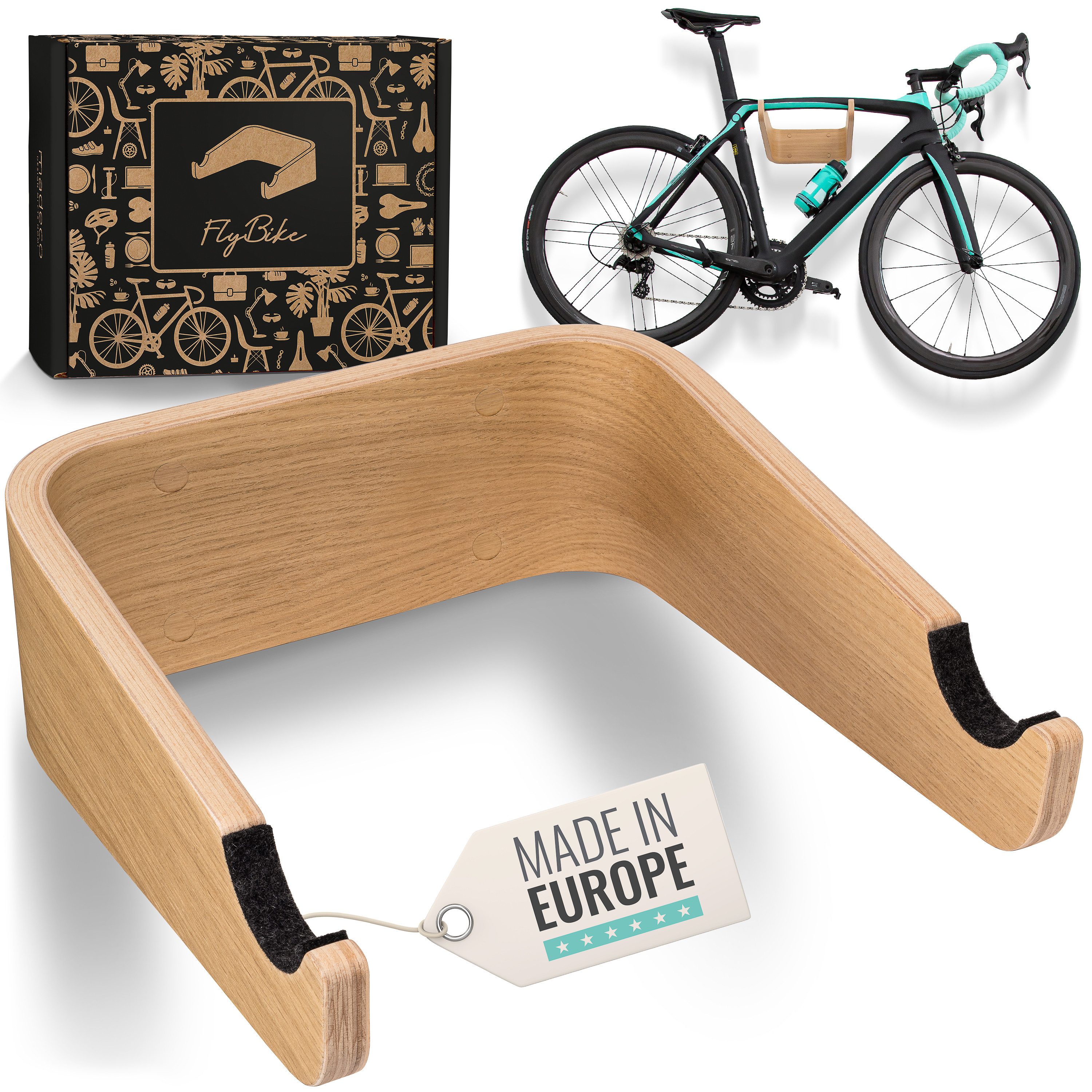 Fahrradwandhalterung FlyBike Fahrrad Wandhalterung Holz - Design Fahrradhalter für Wohnung