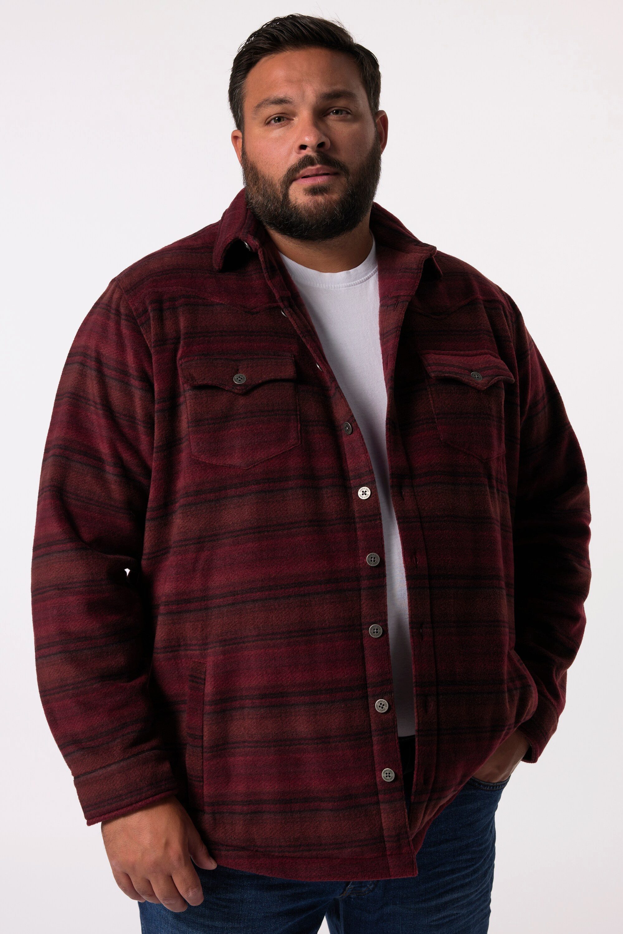 John F. Gee Businesshemd Fleece-Overshirt Langarm Kentkragen