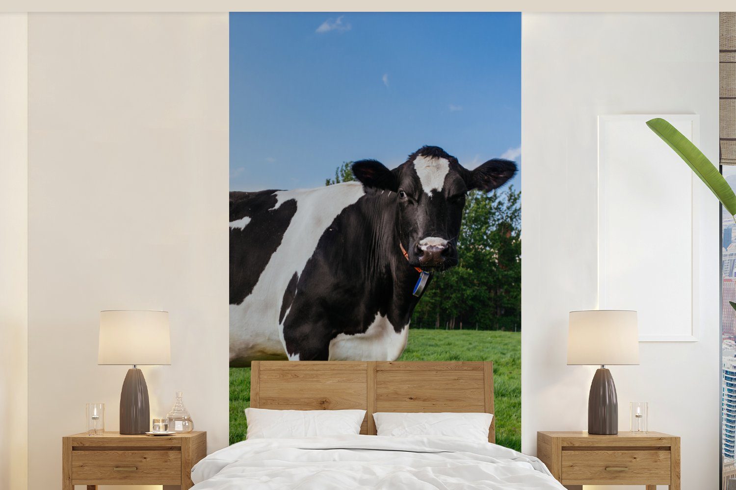 Fototapete Kuh (2 Wohnzimmer bedruckt, Küche, Matt, - Vliestapete Fototapete MuchoWow für Schwarz Niederlande, - - Weiß St), Schlafzimmer