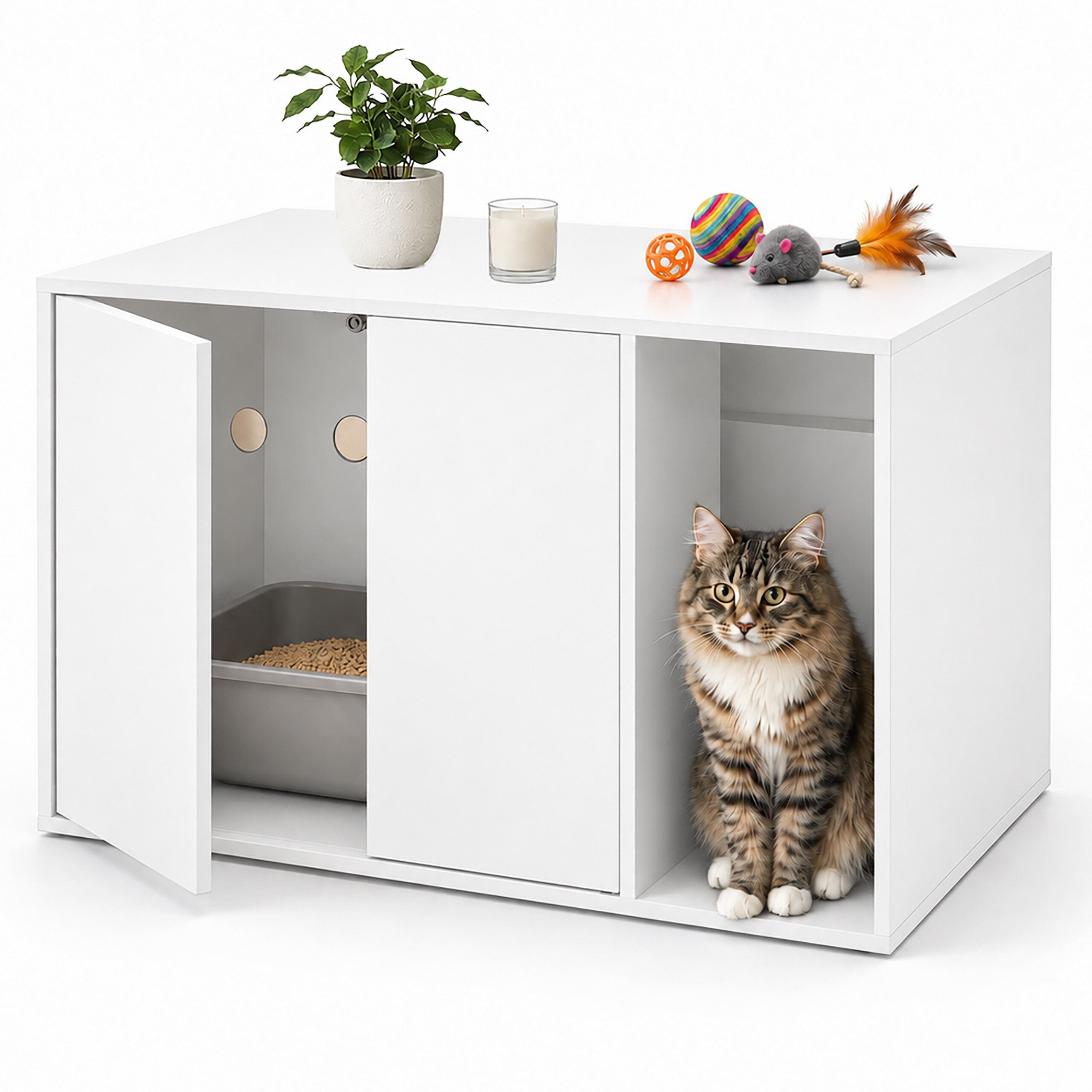 relaxdays Katzenhaus Katzenschrank für Katzenklo, weiß von RELAXDAYS