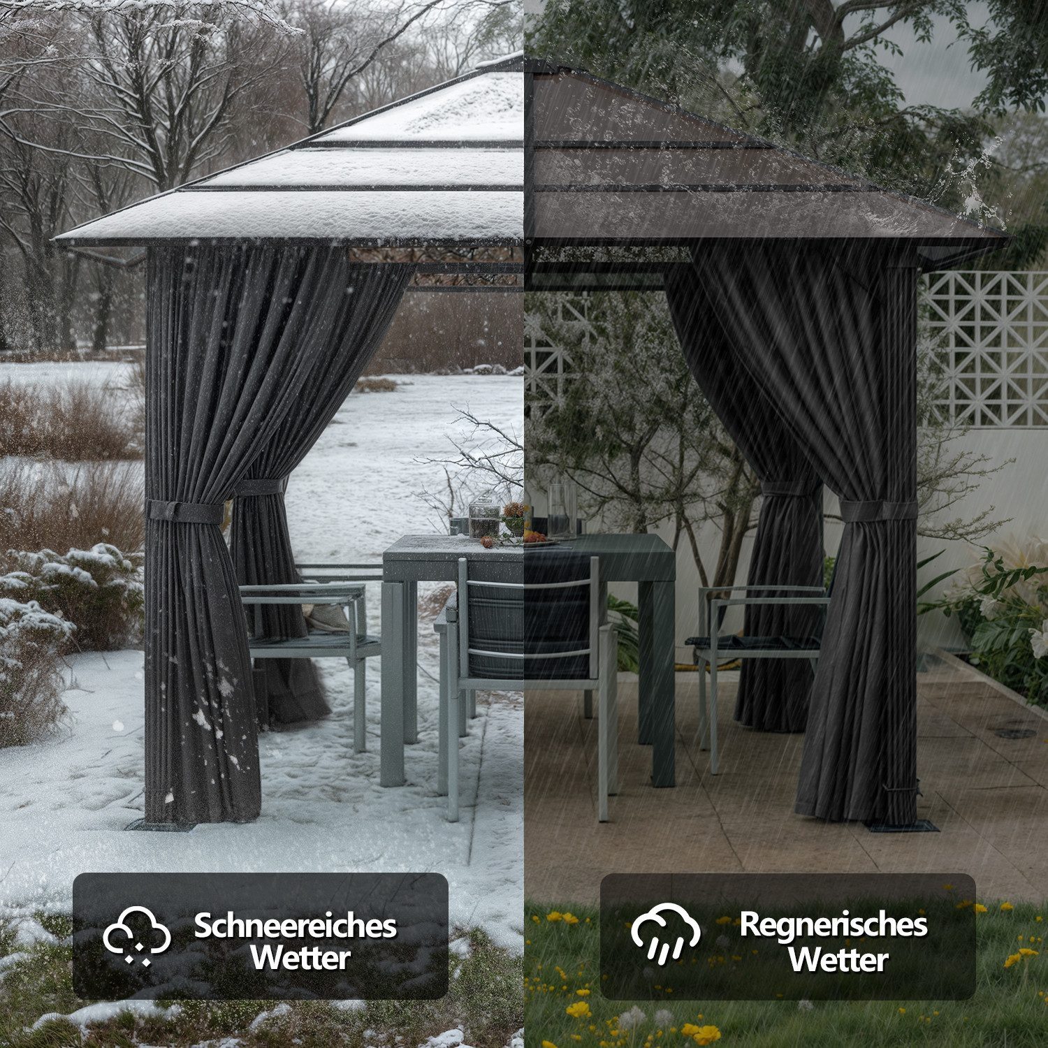 HOMALL Pavillon Winterfest und Wasserdicht, 3*3/3*4m mit LED-Beleuchtung, (UV-Schutz 50+, mit 4 Seitenteilen PA-beschichteten Vorhängen für Windschutz), Gartenp – Bild 4 von 5
