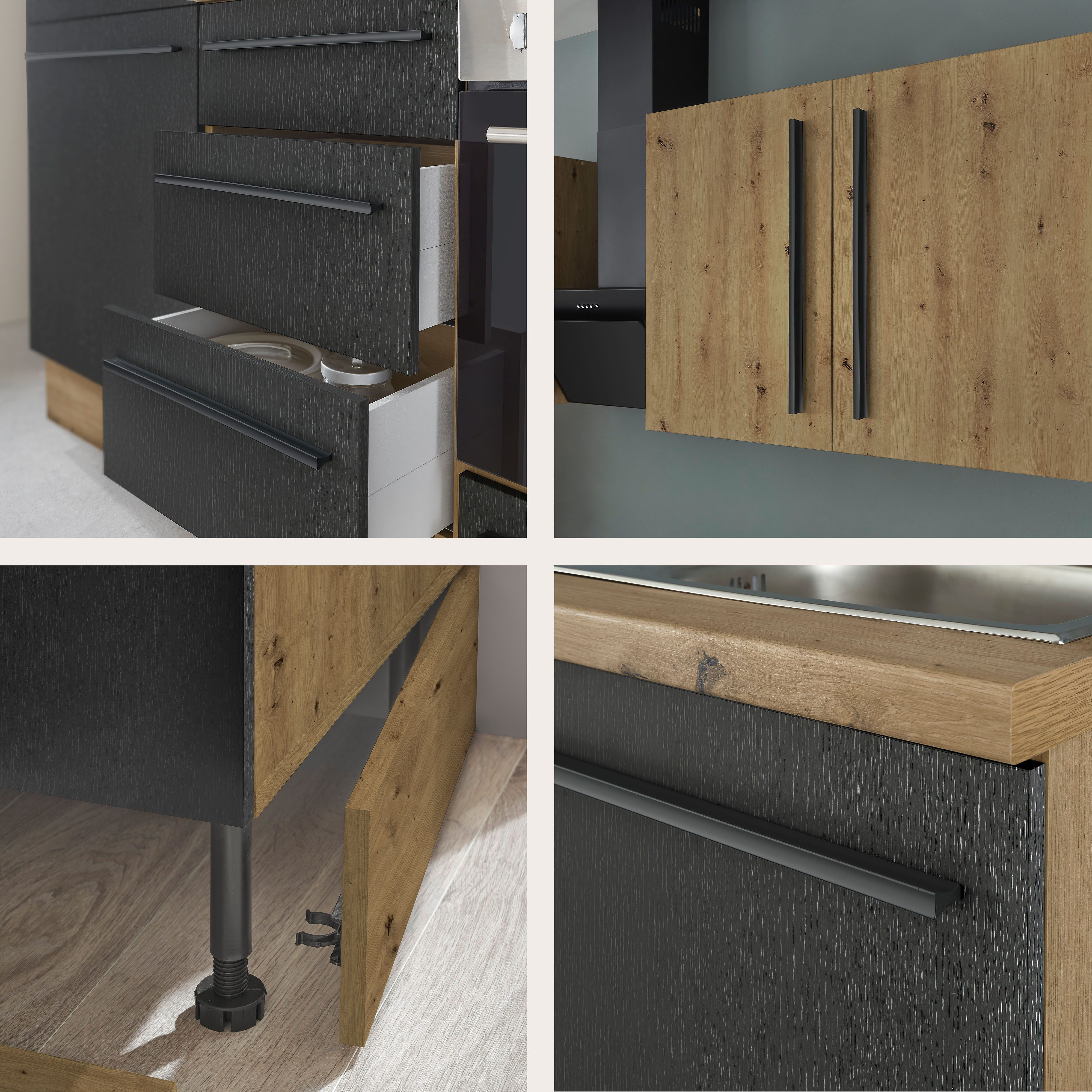 KOCHSTATION Küchenzeile KS-Florida mit 38mm starker Arbeitsplatte, Breite 210 cm, wahlweise mit E-Geräten, Soft-Close-Funktion