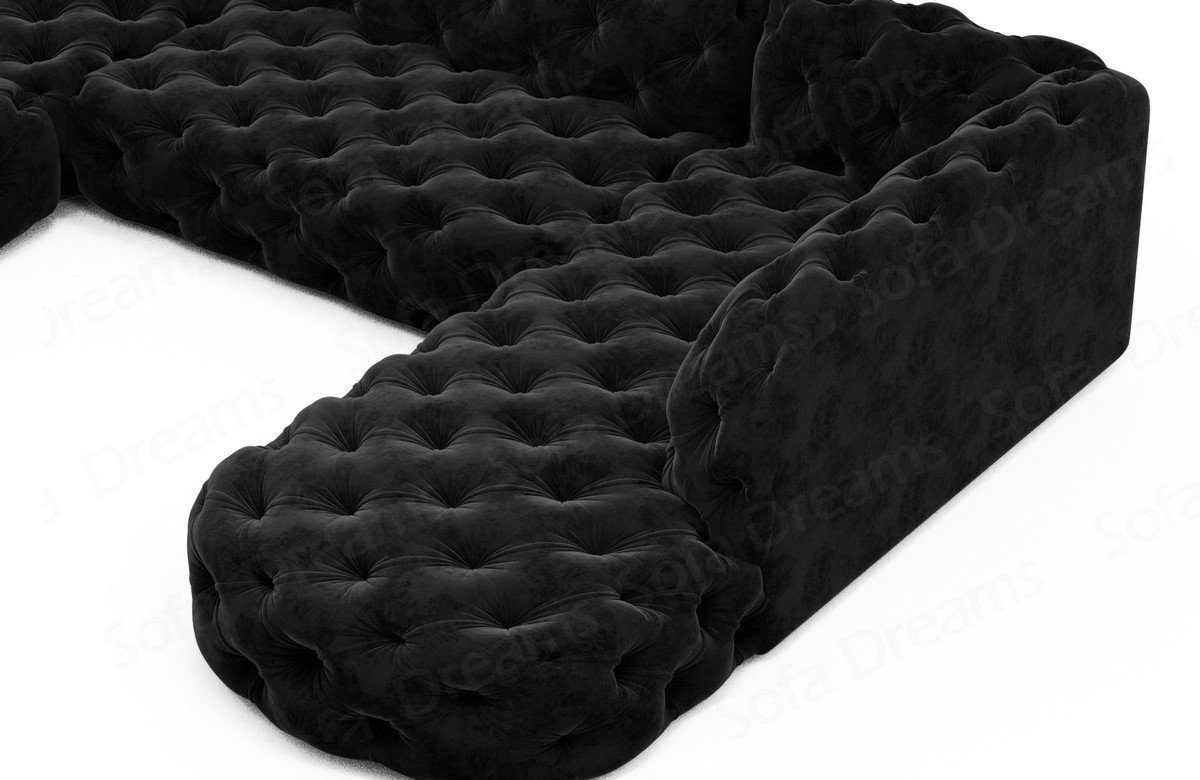 Sofa Couch schwarz95 U Design Dreams Wohnlandschaft Sofa Form Chesterfield Stoff Stil Couch Lanzarote Stoffsofa, im