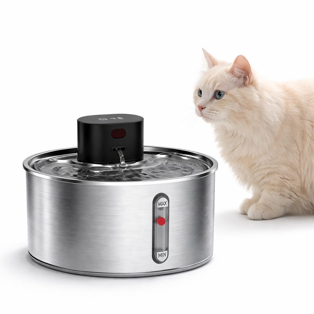 HOMELODY Trinkbrunnen Katzenbrunnen Edelstahl 3,2L kabellos leise mit Filter, Trinkbrunnen Katze Akku 120 Tage Sensor 5-fach Filter von HOMELODY