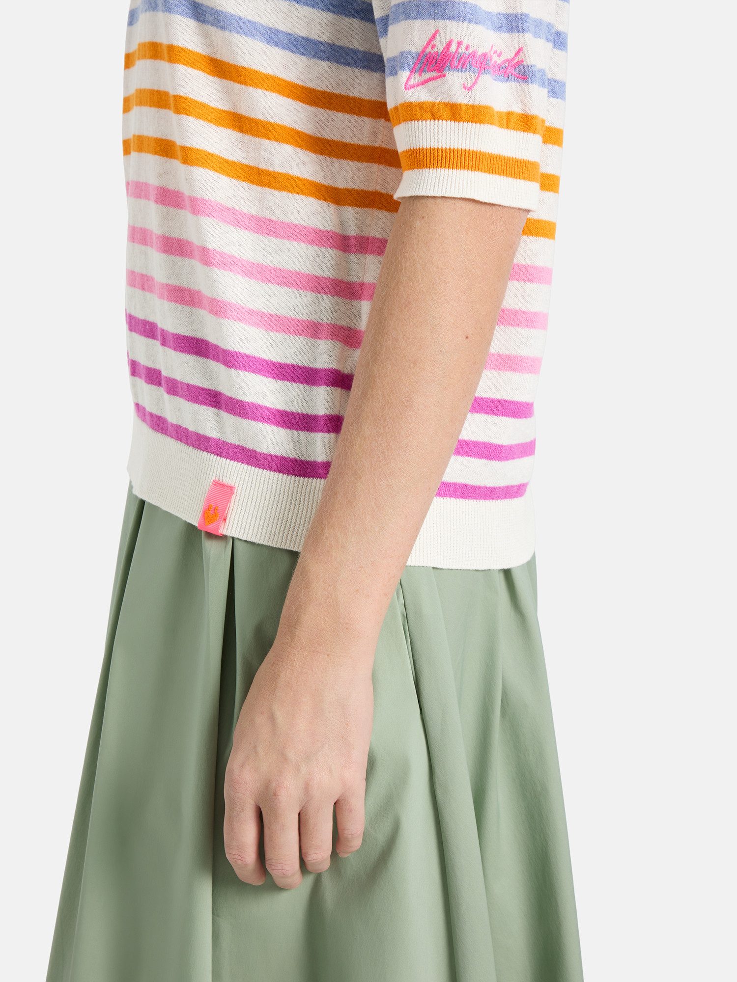 Lieblingsstück Kurzarmpullover MarvicL mit V-Ausschnitt, Materialmix mit Leinen