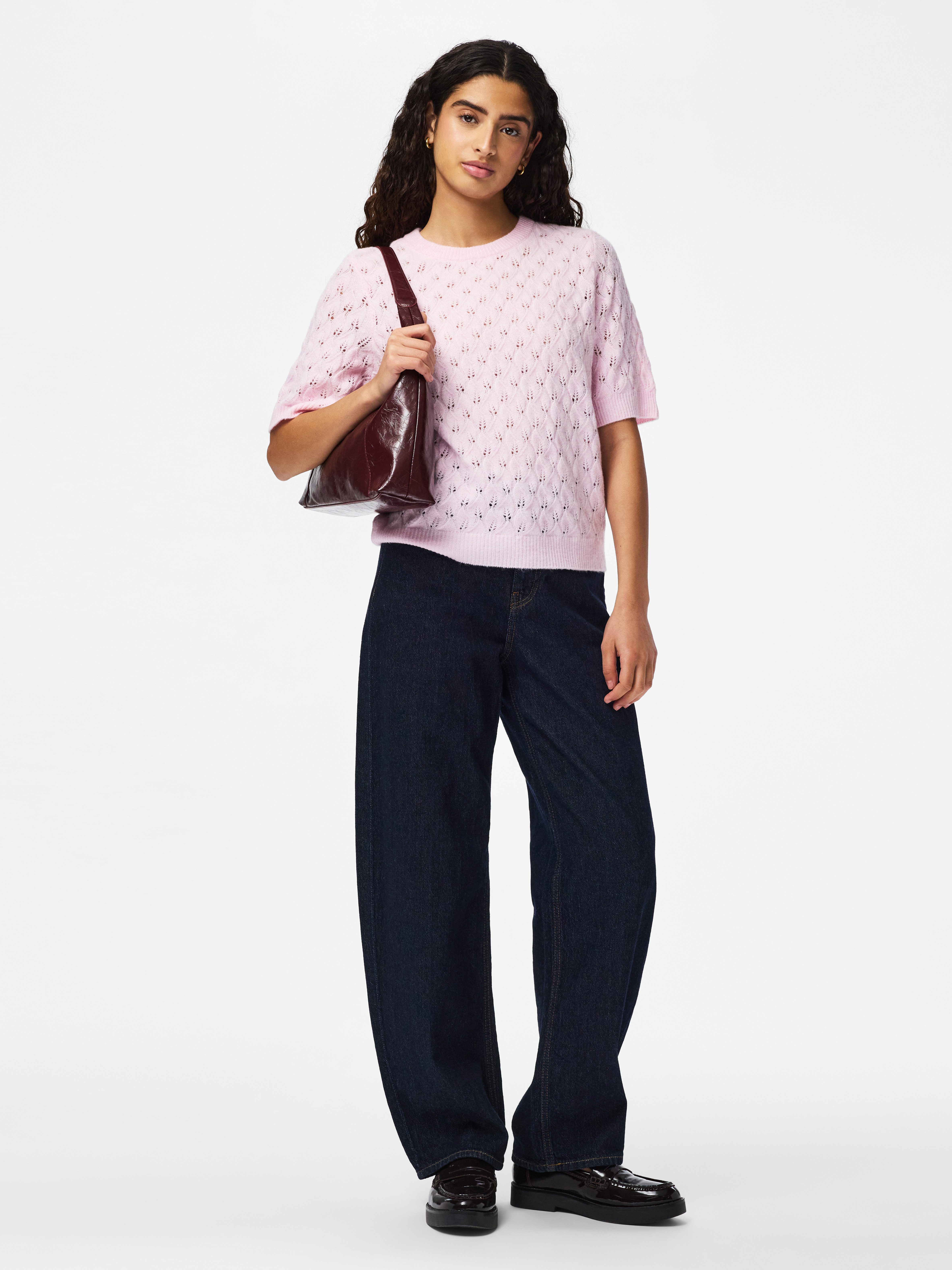 pieces Strickpullover PCLELOU SS O-NECK KNIT NOOS BC mit Ajourmuster