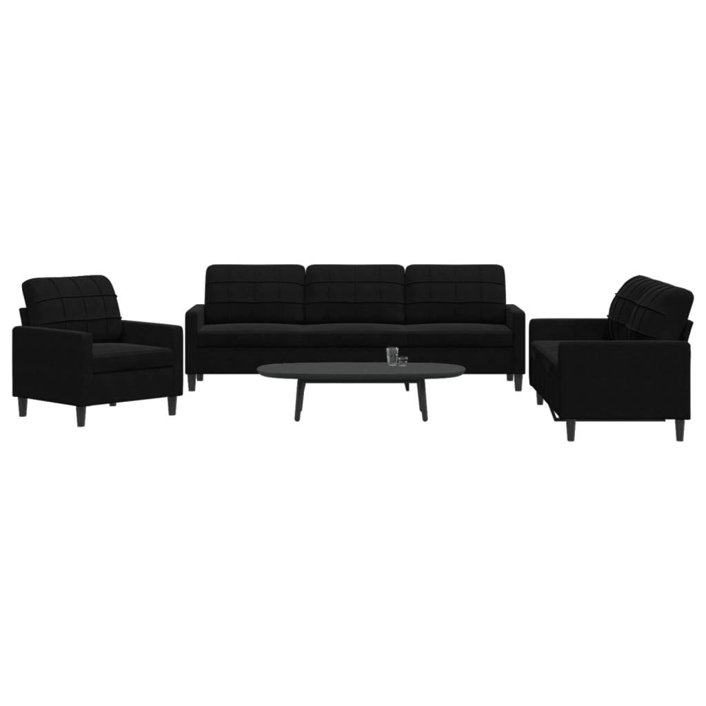 vidaXL Sofa, 3-tlg. Sofagarnitur mit Kissen Schwarz Samt
