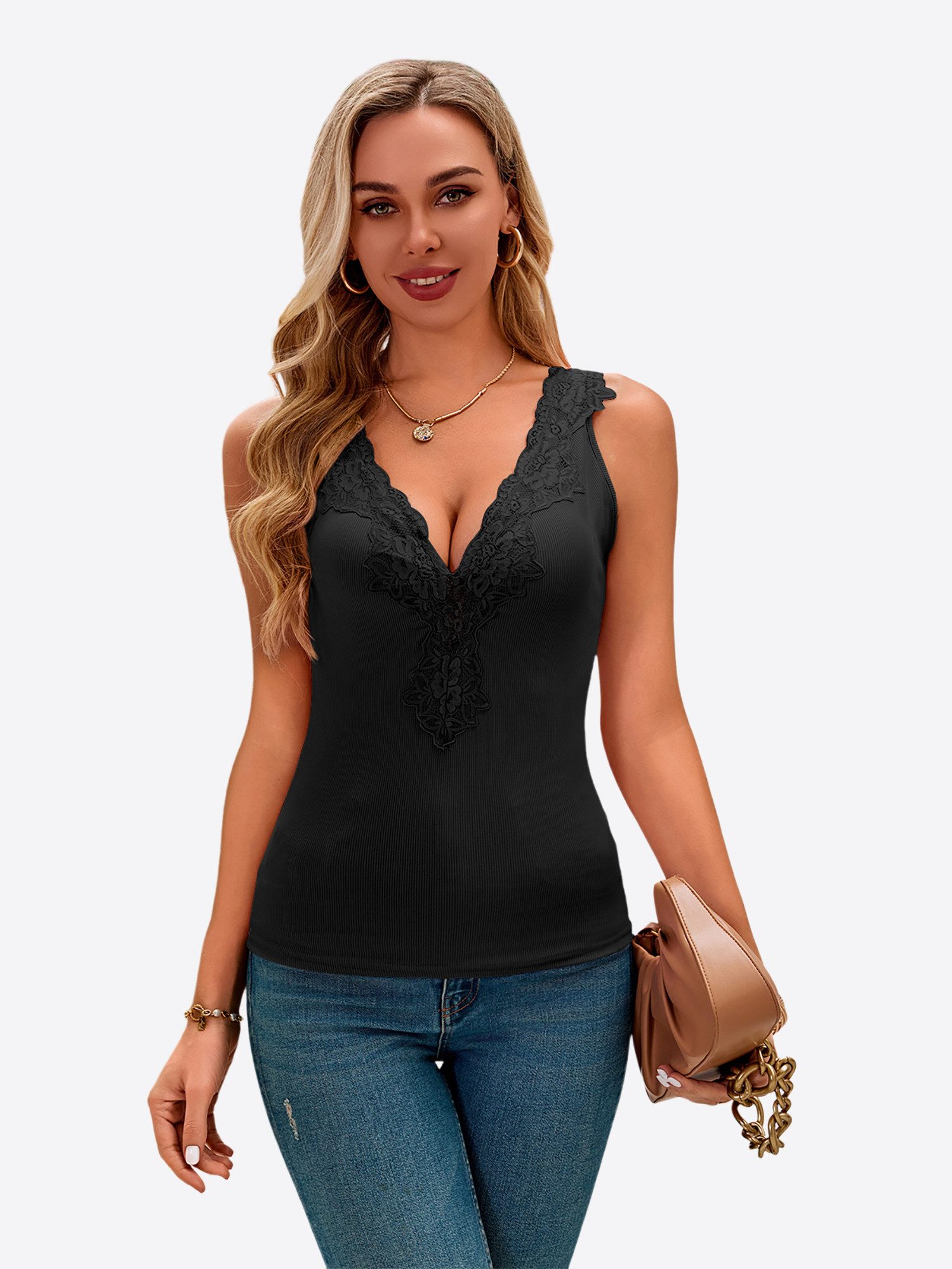 Imily Bela Tanktop Damen Spitzen tiefer V-Ausschnitt Stricken Weste Sexy So günstig online kaufen