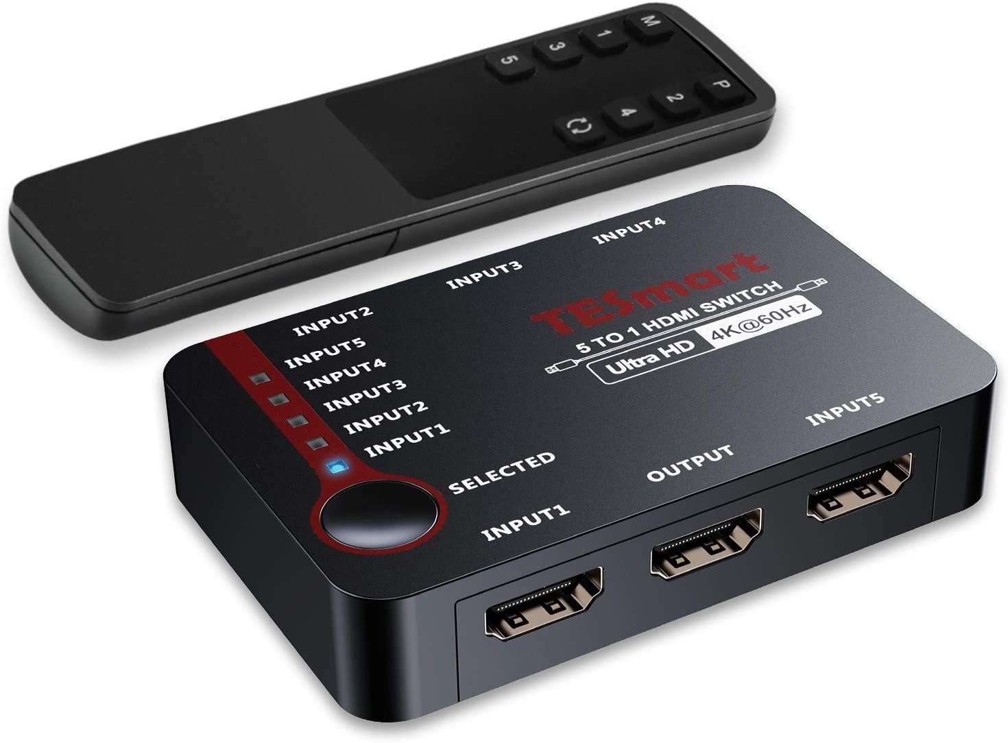 TESmart »5×1 HDMI Switch 5 In 1 Out Switcher Unterstützt 4K@60Hz UHD HDR 10  HDCP 2.2 mit automatischem Schalter und IR-Fernbedienung für PS3/4,  Blu-ray-Player, Set-Top-Boxen, Fire Stick-Mattschwarz HSW0501A1U«  Computer-Adapter online kaufen