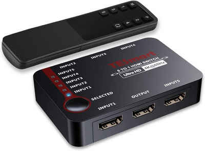 TESmart »5×1 HDMI Switch 5 In 1 Out Switcher Unterstützt 4K@60Hz UHD HDR 10 HDCP 2.2 mit automatischem Schalter und IR-Fernbedienung für PS3/4, Blu-ray-Player, Set-Top-Boxen, Fire Stick-Mattschwarz HSW0501A1U« Computer-Adapter