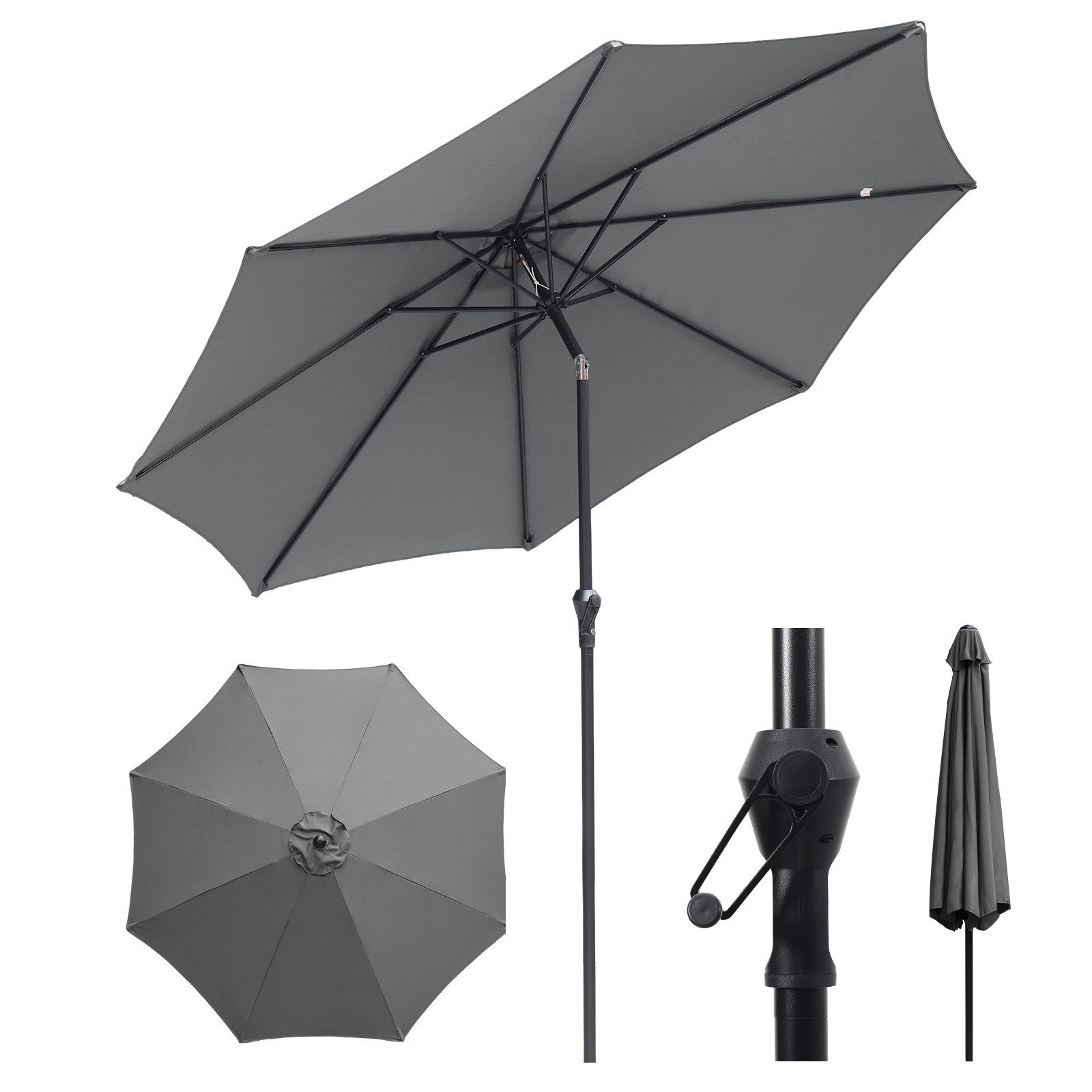 Sekey Sonnenschirm ø 200/270/300 cm Gartenschirm Rund, Marktschirm Knickbar, mit Kurbel, LxB: 300x300 cm, sonnenschirm 300cm, Neigungswinkel, für Balkon Garten, UV 50+