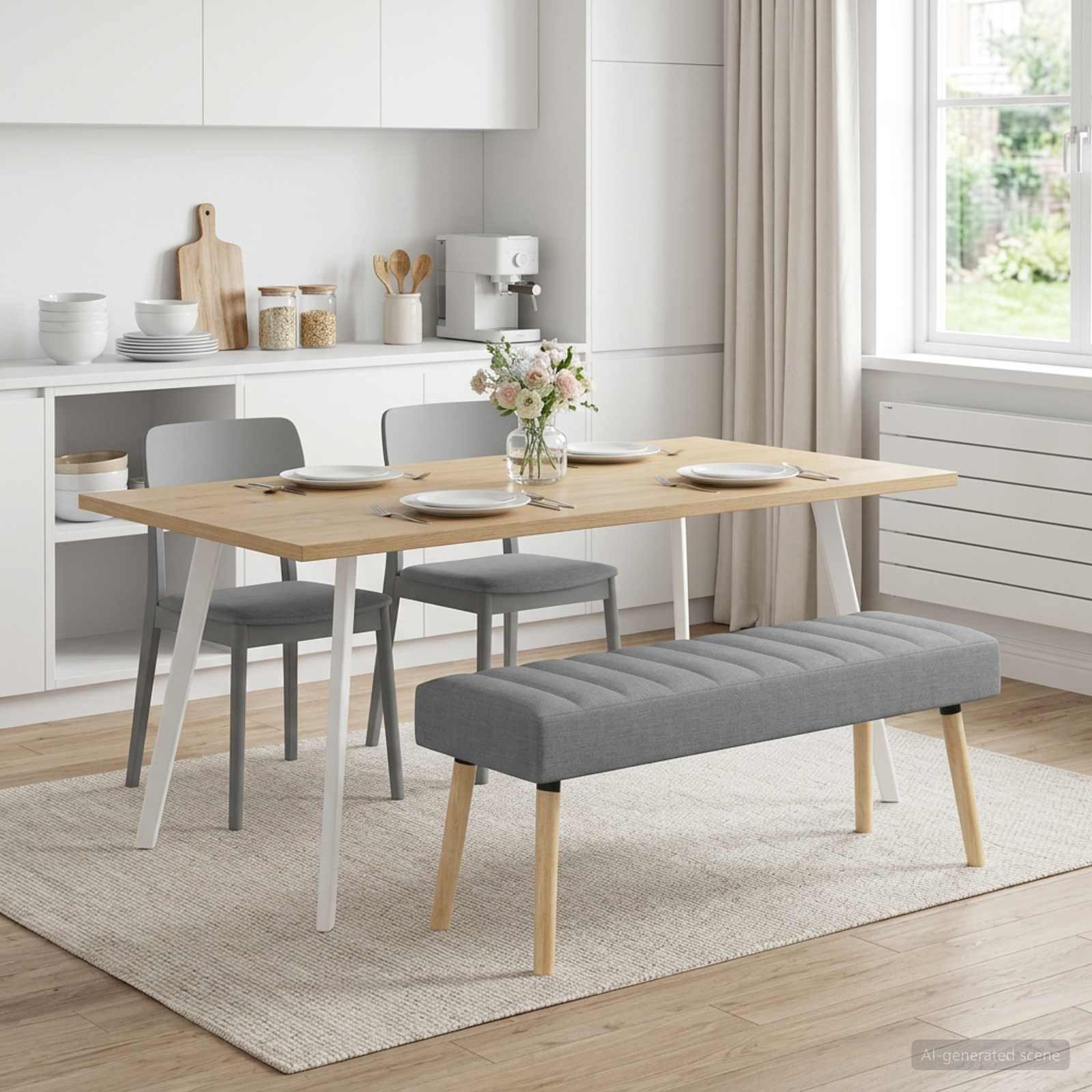 vidaXL Sitzbank Kanalgepolsterte Bank Hellgrau 110 x 40 x 46 cm Stoff (1-St)