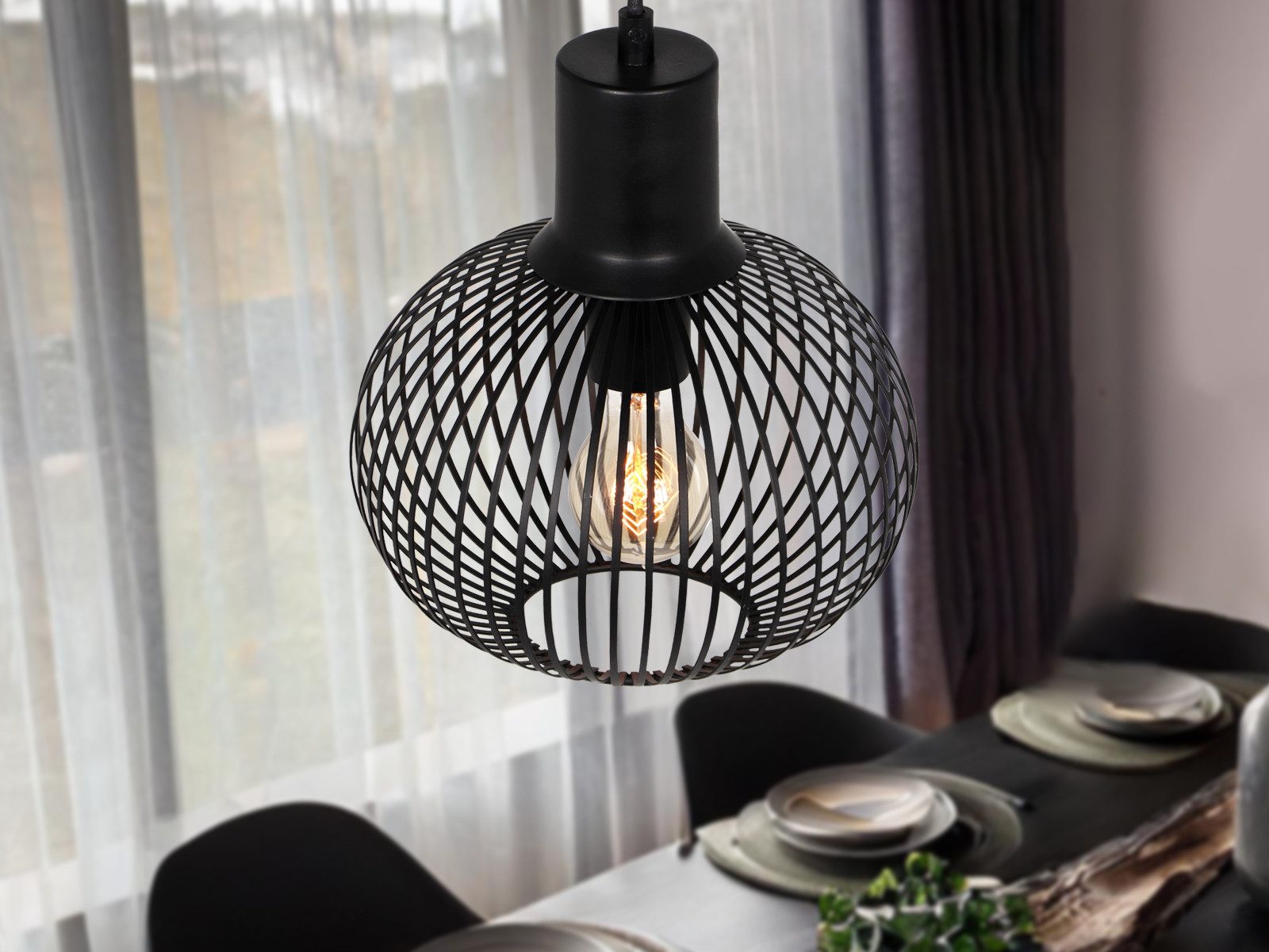 TRIO Leuchten LED Pendelleuchte, Dimmfunktion, LED wechselbar, Warmweiß, Industriedesign Draht-kugel Lampe, Esstisch & Couchtisch hängend Ø23cm