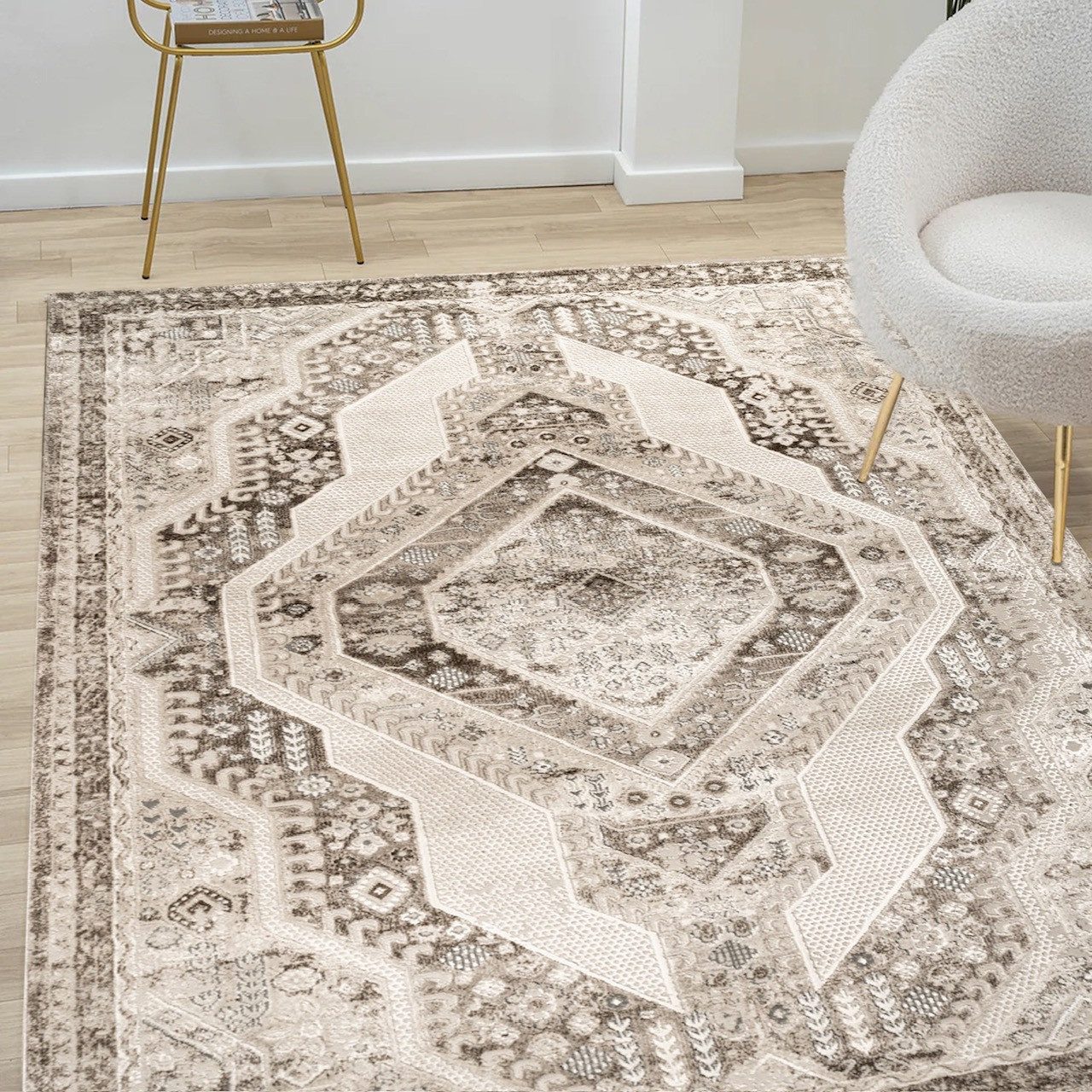 Carpetilla Teppich Designer Teppich Wohnzimmer Design Farbig Beige, Klassis günstig online kaufen