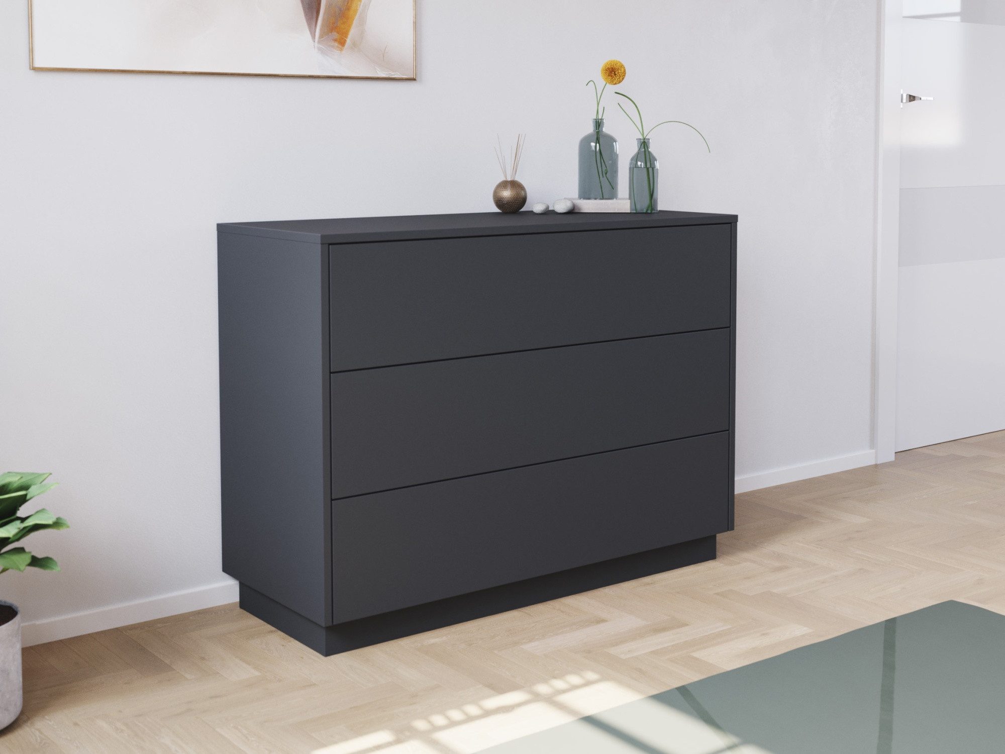Magnolia Home Kommode Sideboard Kommode Hero B stehend 100cm 3 Pushauszüge Grafit