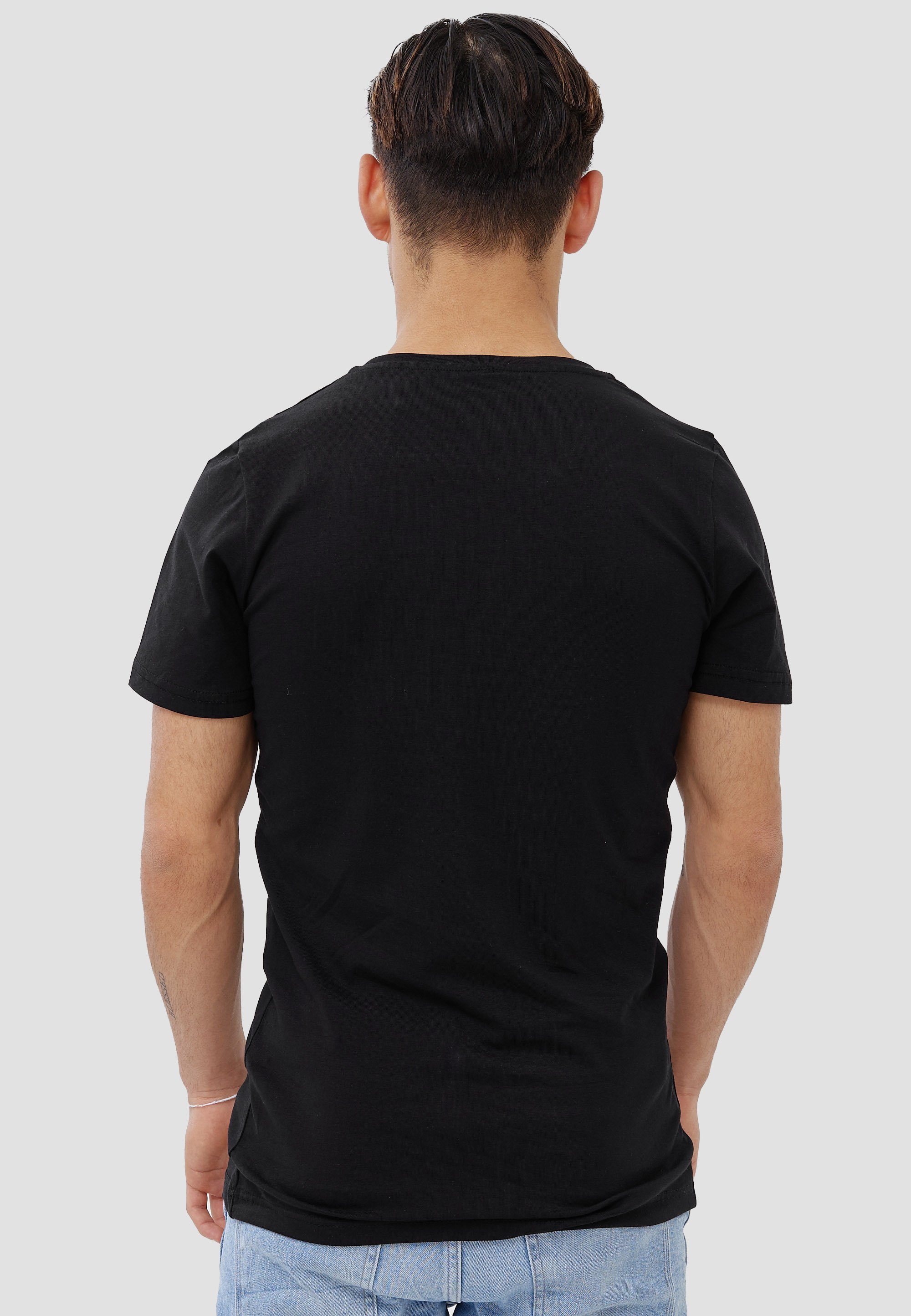 modischem Casual 1-tlg., im Kurzarmshirt Design) Freizeit T-Shirt OneRedox Schwarz (Shirt Tee, Fitness TS-3719C Polo