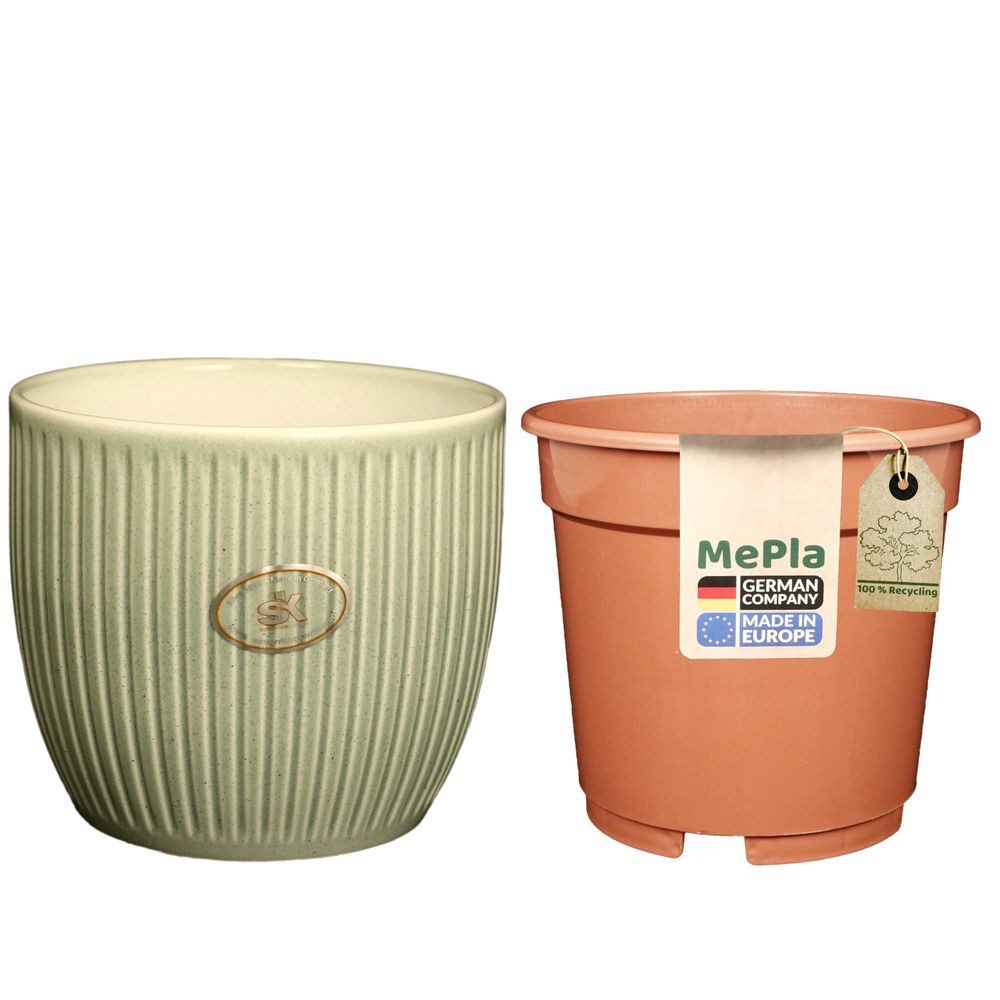 Heimwerkercenter Übertopf MePla - Set - Übertopf Belice ø13 - Aquamarin + Kulturtopf ø12