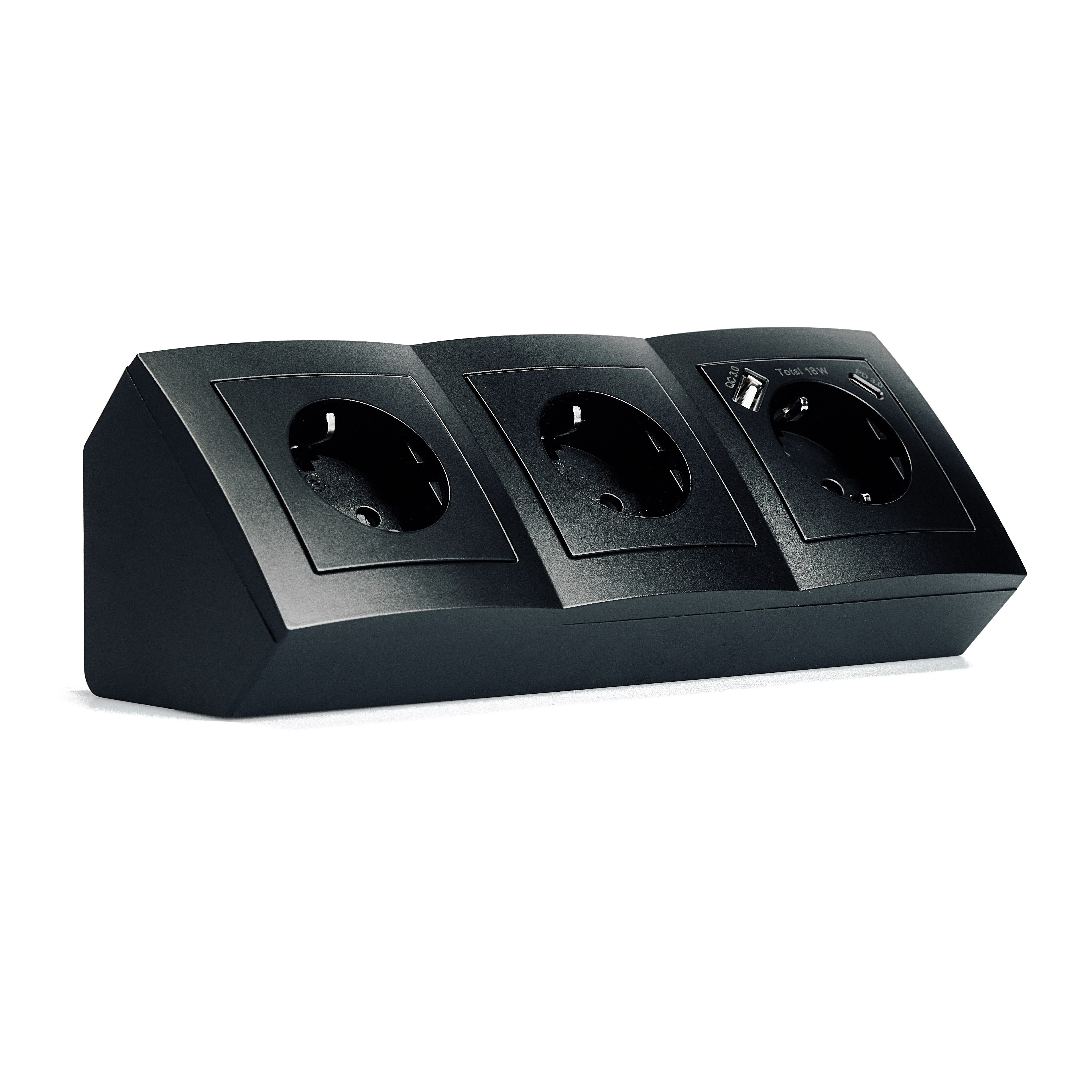 McPower Steckdose Розеткиblock McPower Flair schwarz, 3-fach Schutzkontakt + USB-C