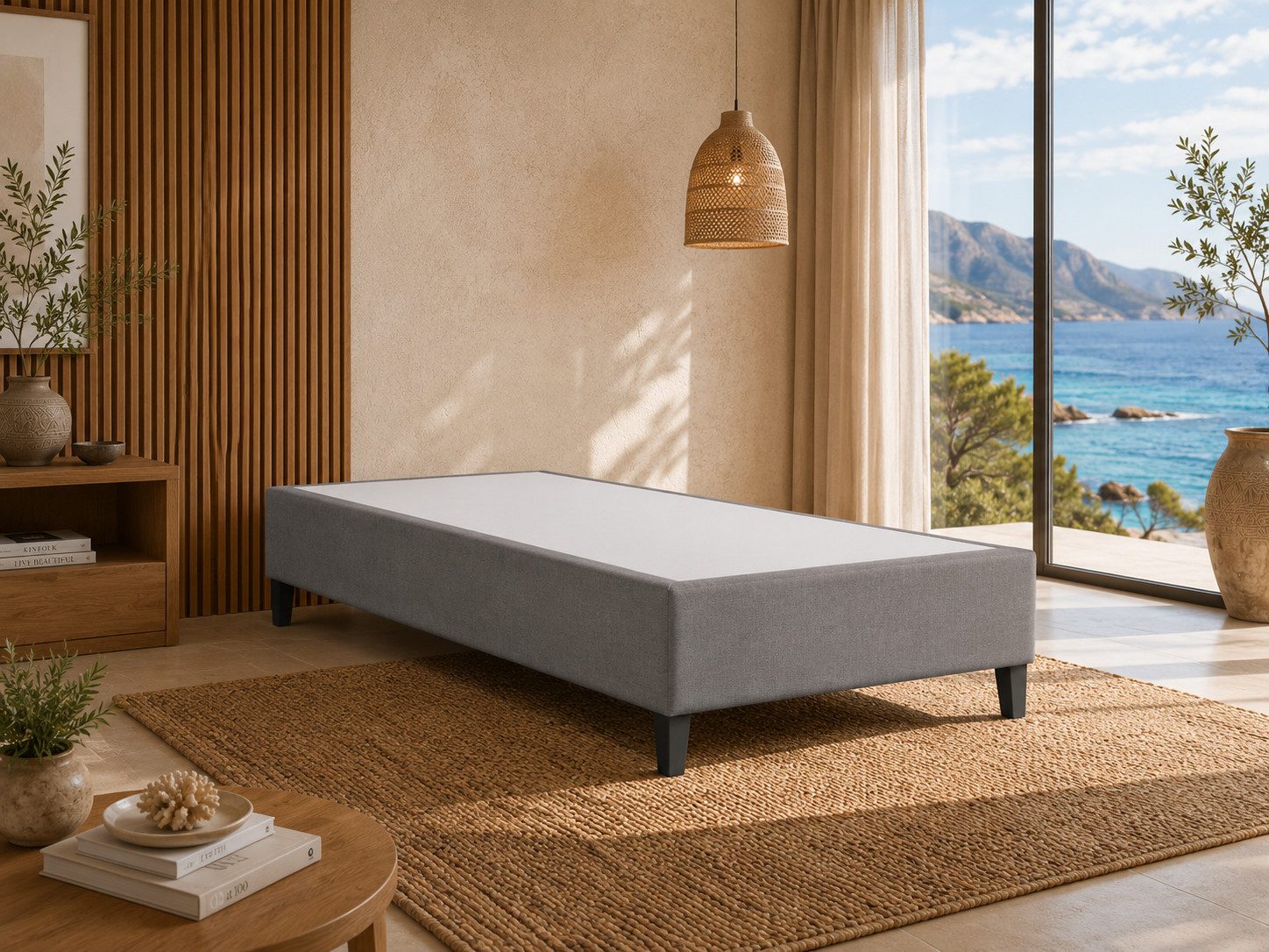 Best for Home Boxspringbett Boxspringbettgestell aus Massivholz in verschiedenen Größen (Bettgestell / Seniorenbett / Jugendbett / Kinderbett, Bettgestell ohne Matratze, optional mit Kopfteil), Massivholzrahmen, Trinity-Stoffbezug, wasserdicht, abriebfest