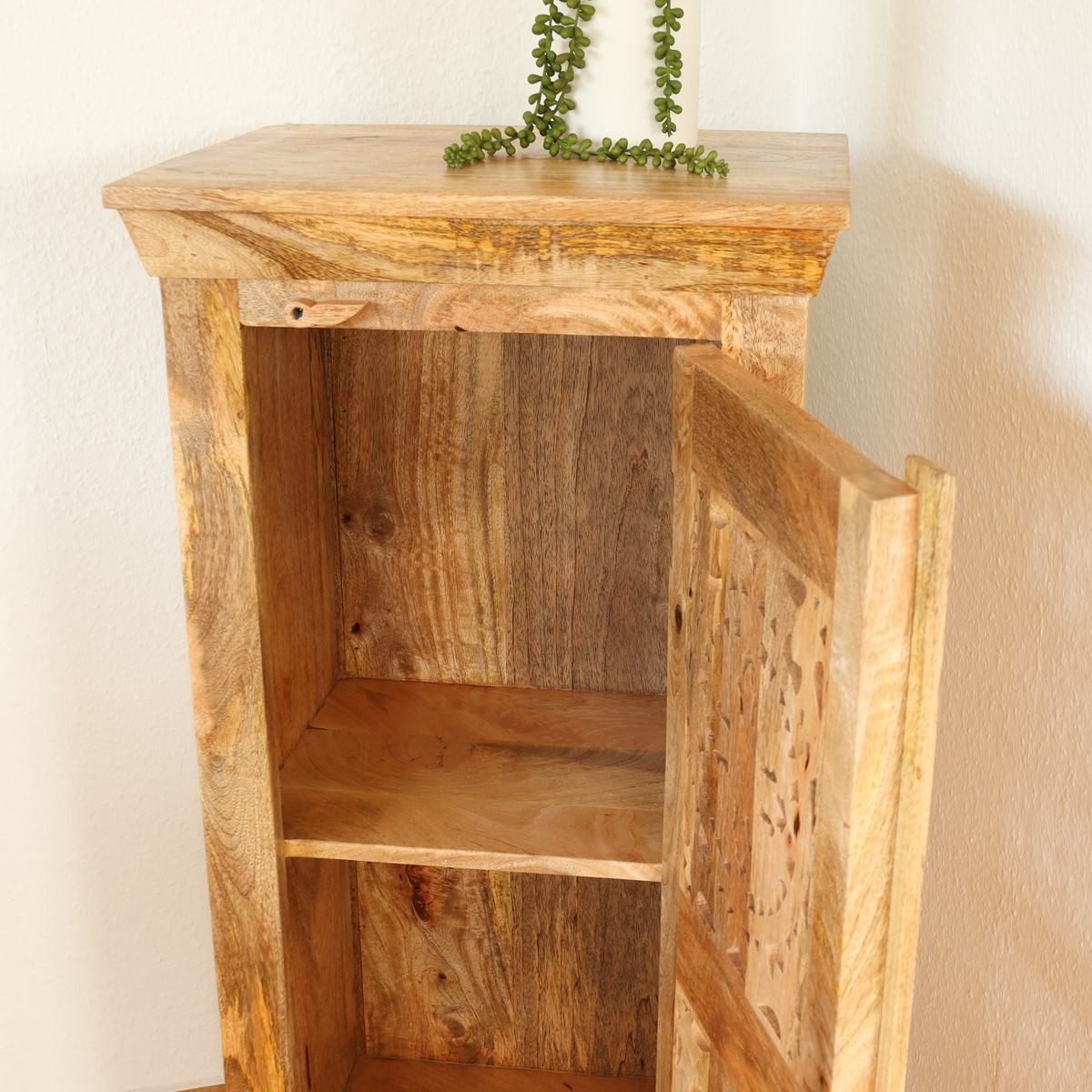 Oriental Galerie Mehrzweckschrank Natur Kommode kleiner Schrank Indien Natur 100 cm Flurschrank schmal hoch, Diele, Nachtschrank, Landhaus